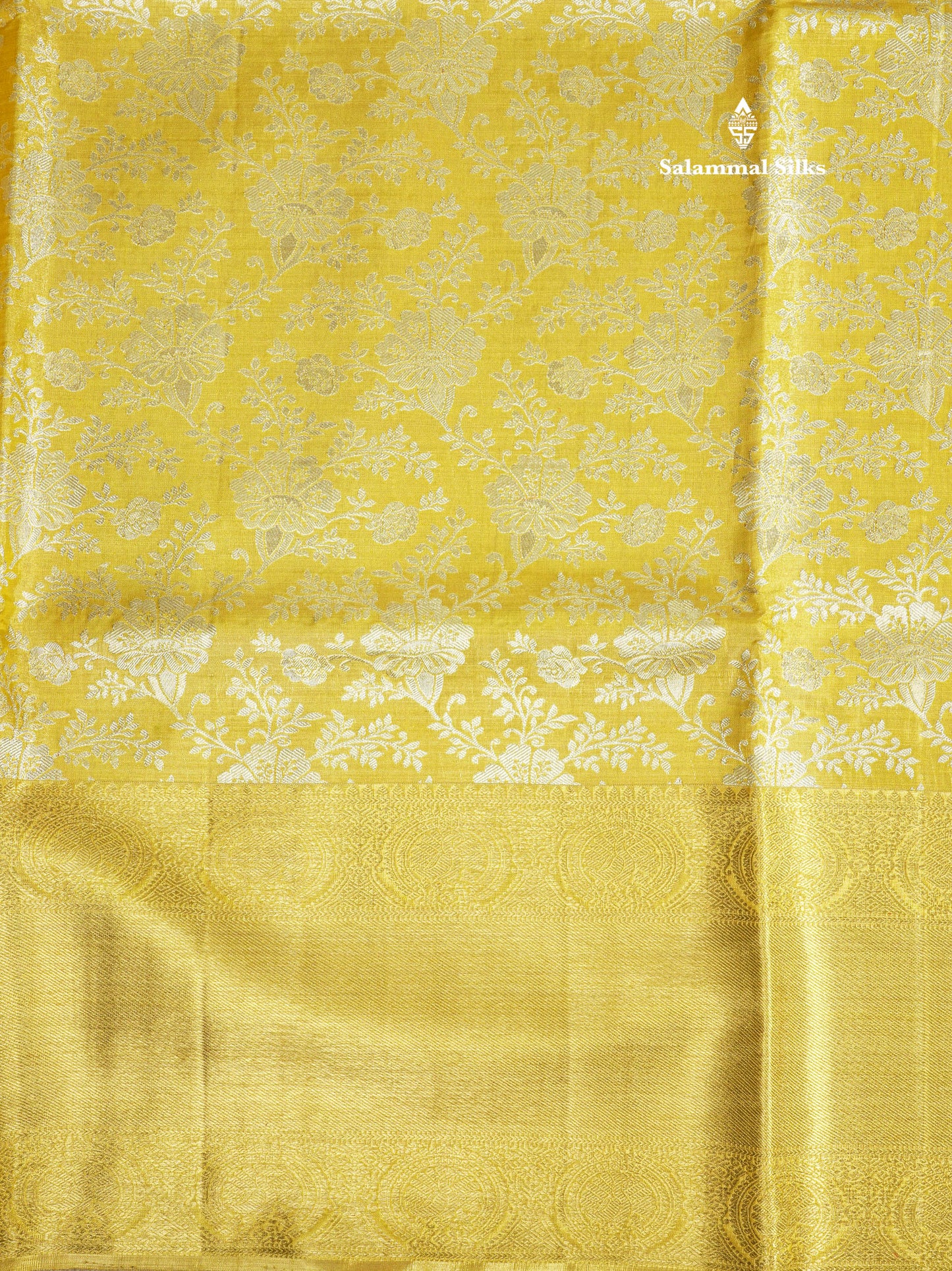 Beautiful Yellow Tissue Pure Kanjivaram Silk Saree (2G) Zari With Self Border