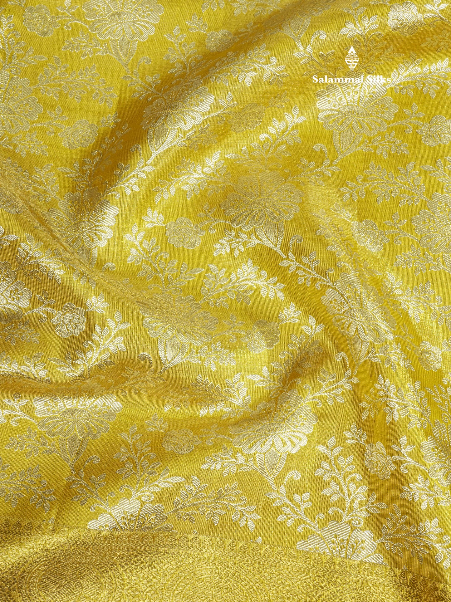 Beautiful Yellow Tissue Pure Kanjivaram Silk Saree (2G) Zari With Self Border
