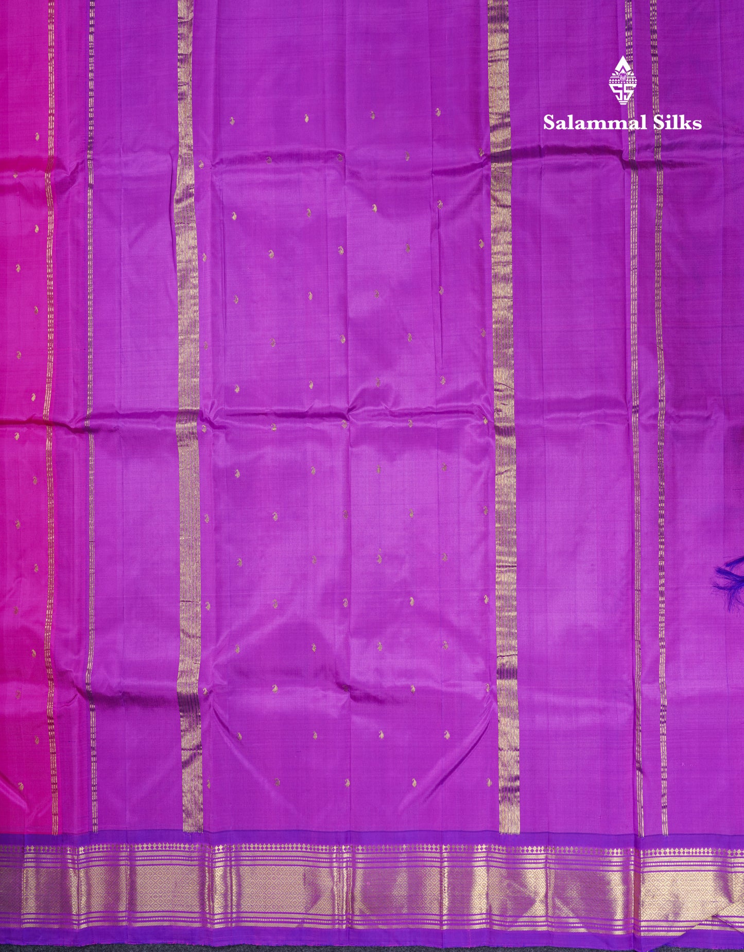 Beautiful Light Pink Pure Kanjivaram Silk Saree With Contrast Purple Traditional One Side Border