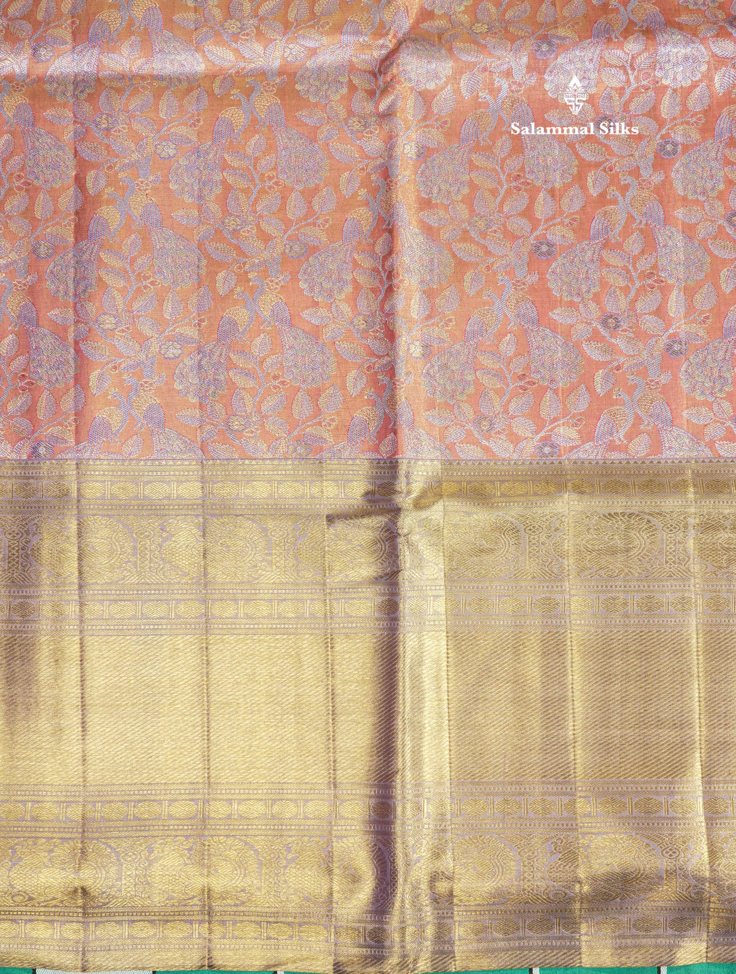 Beautiful Orange Tissue Pure Kanjivaram Silk Saree (2G) Zari With Contrast Lavender Border