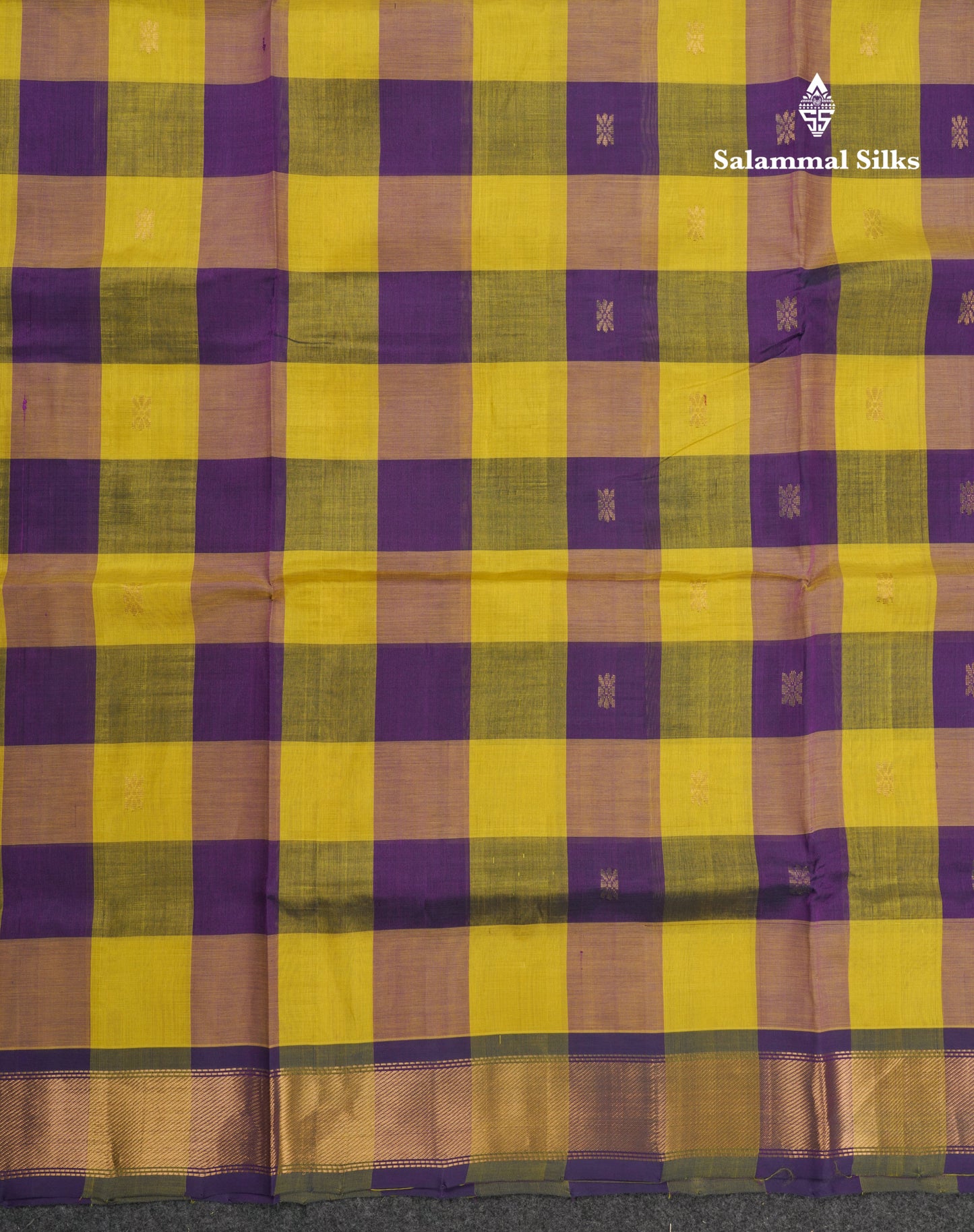 Paalum Pazham Checks Pure Silk Cotton Saree With Contrast Violet Blouse