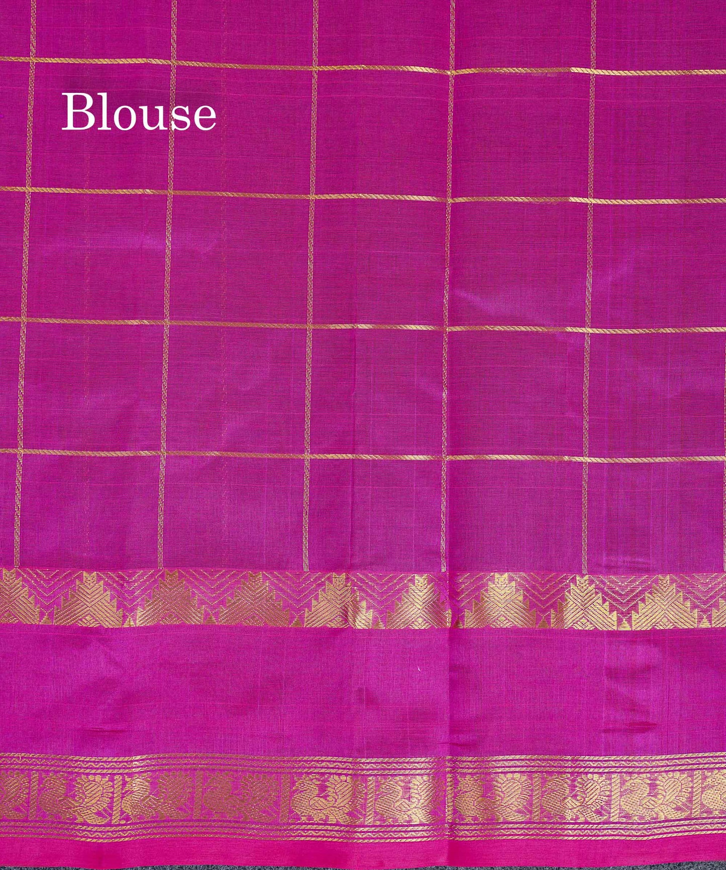 Pure Silk Cotton Saree - Bottle Green Checks With Traditional Butta Along With Contrast Magenta Pink Checks Blouse