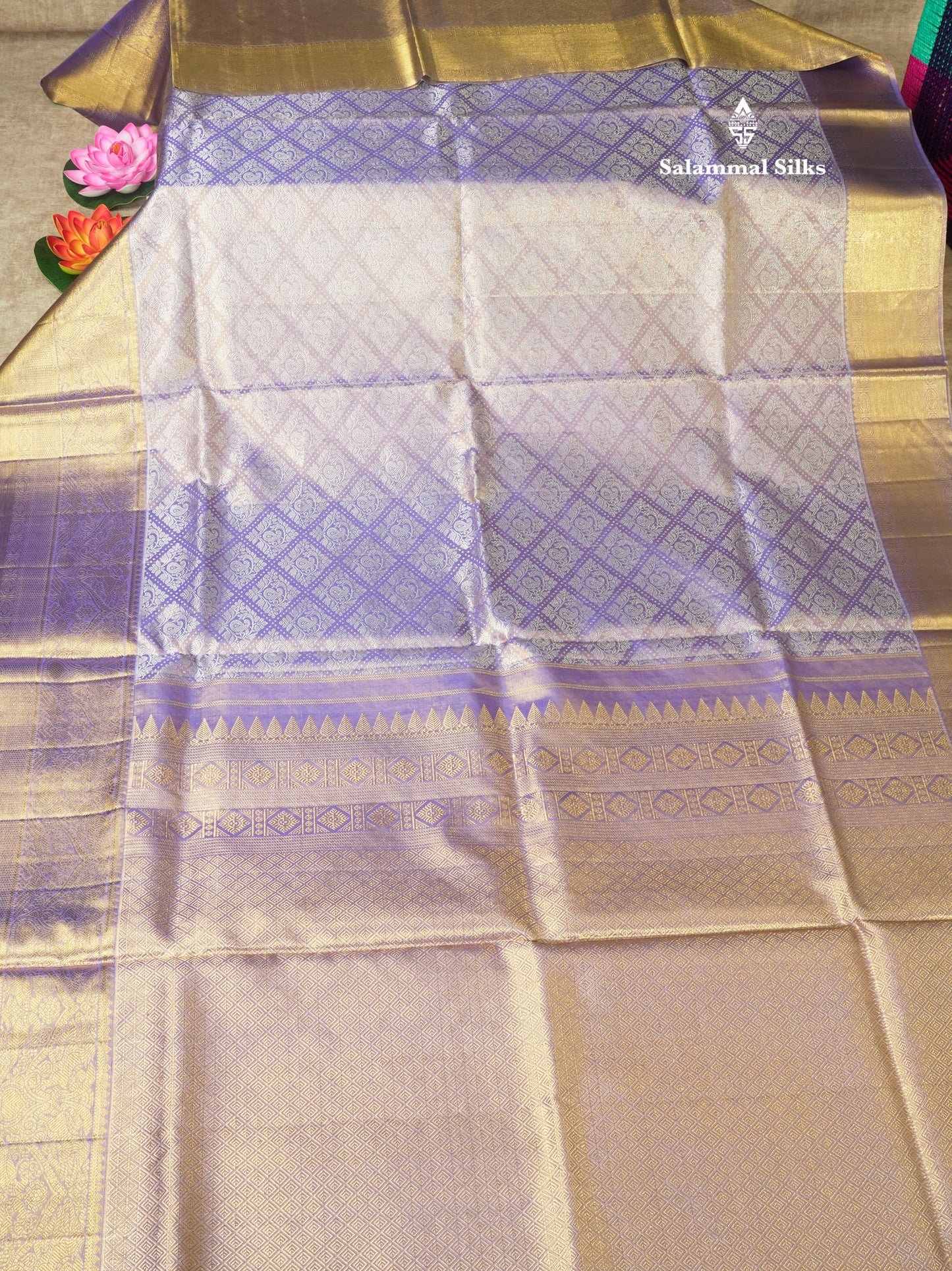 Beautiful Light Lavender Tissue Pure Kanjivaram Silk Saree (2G) Zari With Self Border