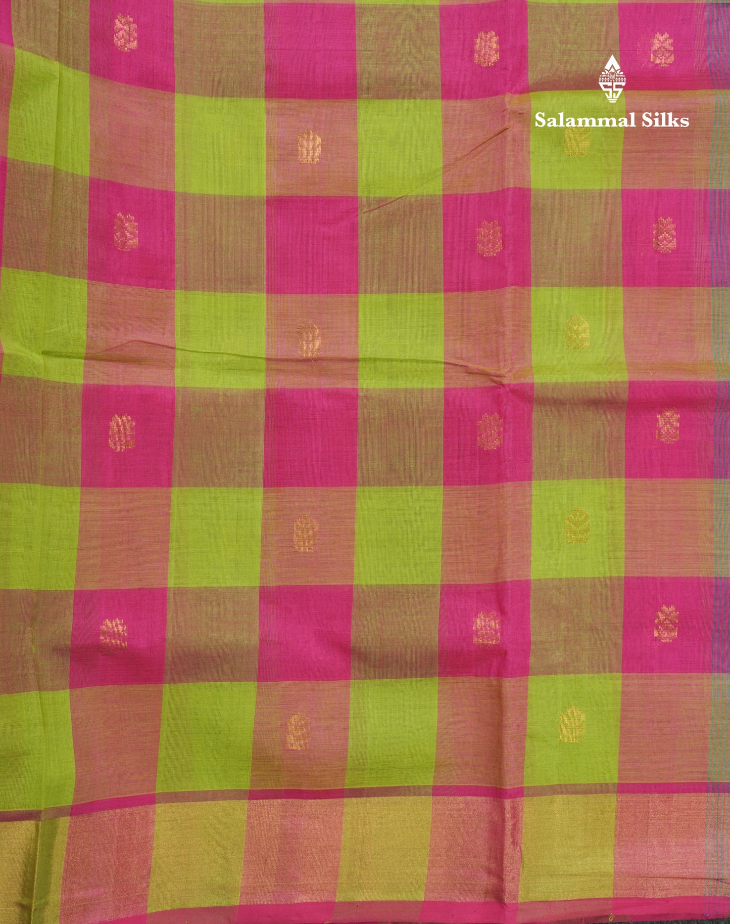 Paalum Pazham Checks Pure Silk Cotton Saree With Contrast Peacock Blue Blouse
