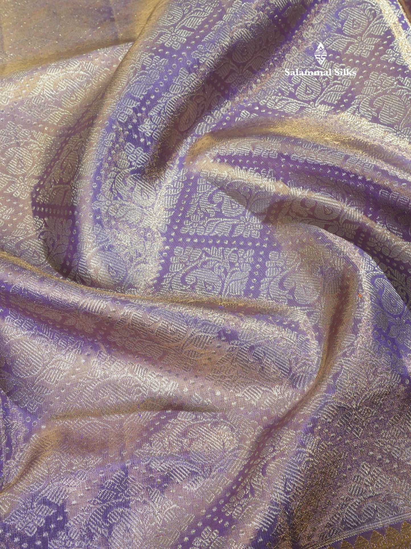 Beautiful Light Lavender Tissue Pure Kanjivaram Silk Saree (2G) Zari With Self Border