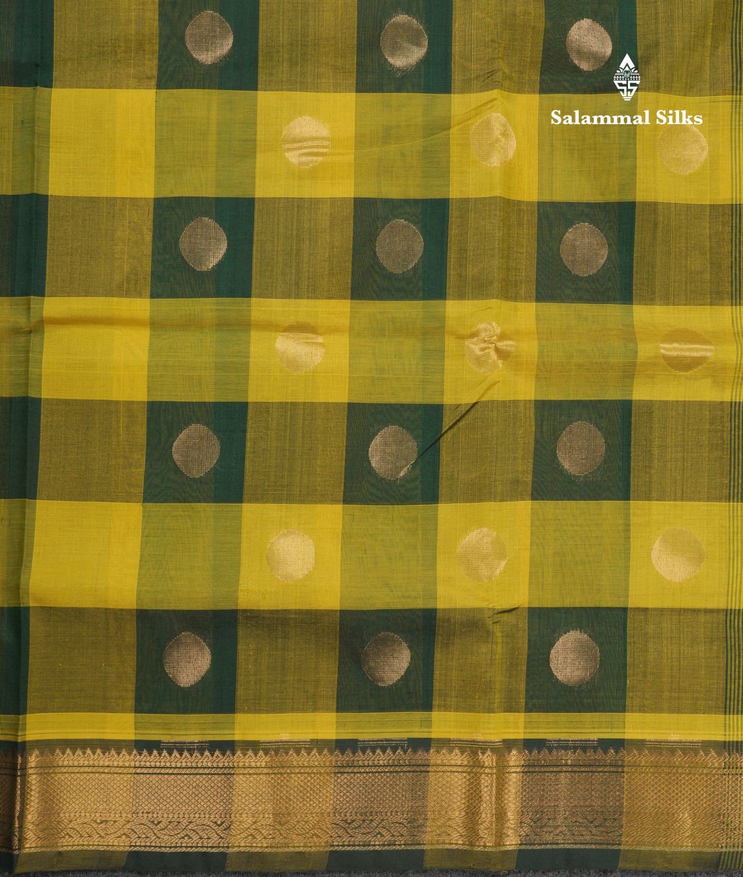 Paalum Pazham Checks Pure Silk Cotton Saree With Contrast Bottle Green Blouse