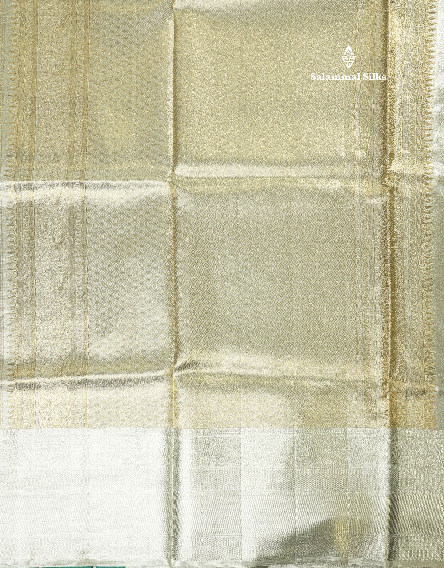 Beautiful Silver Colour Tissue Pure Kanjivaram Silk Saree (2G) Zari With Self Border