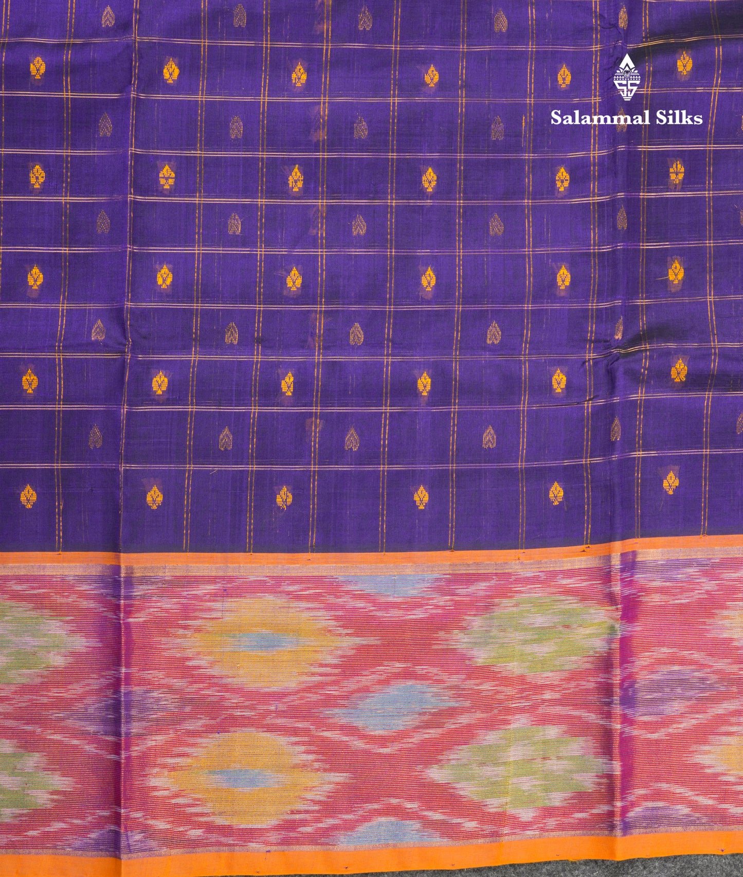 Violet Checks With Butta Pure Silk Cotton Saree With Tissue Ekkat Deisgn Border