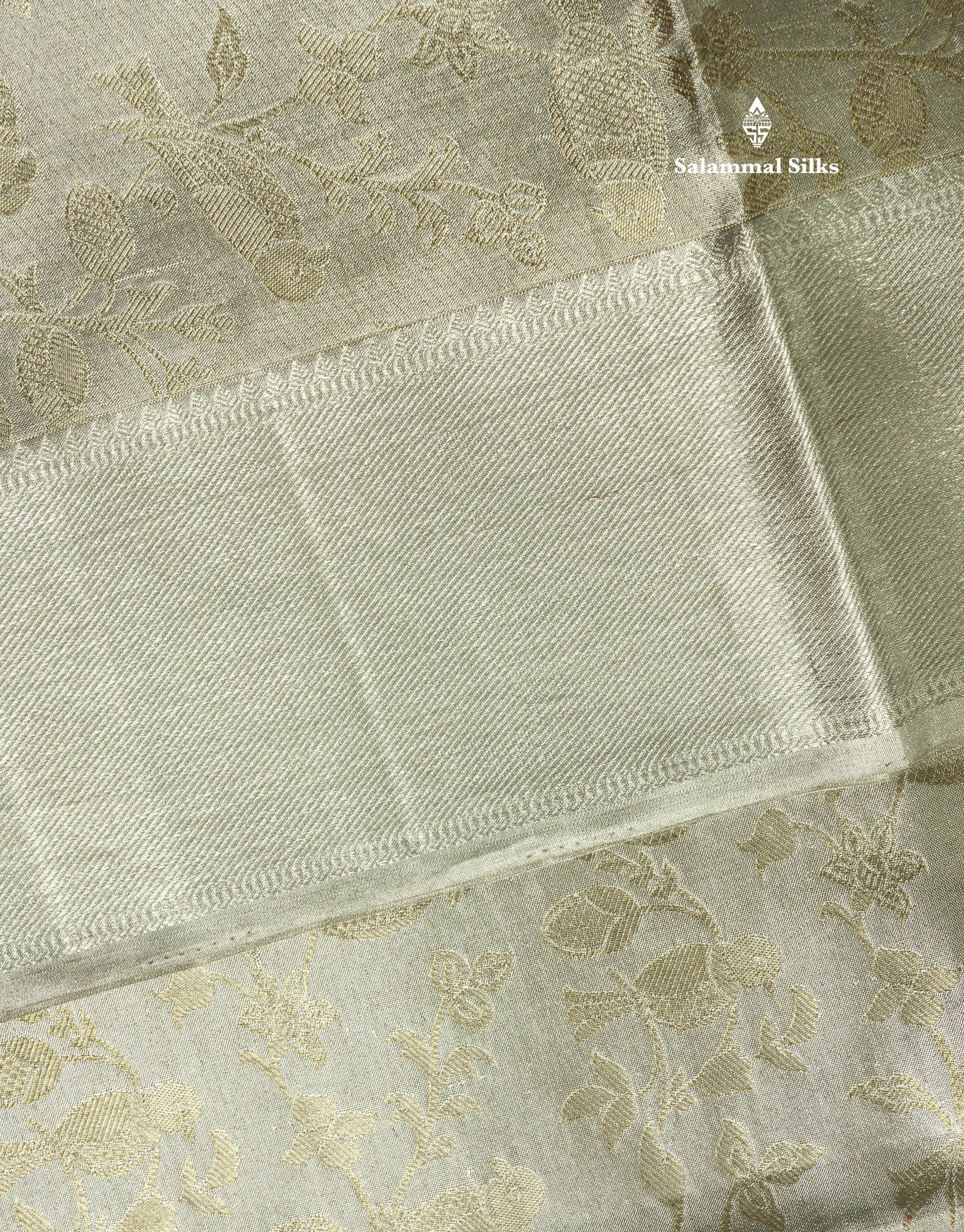 Beautiful Silver Colour Tissue Pure Kanjivaram Silk Saree (2G) Zari With Self Border