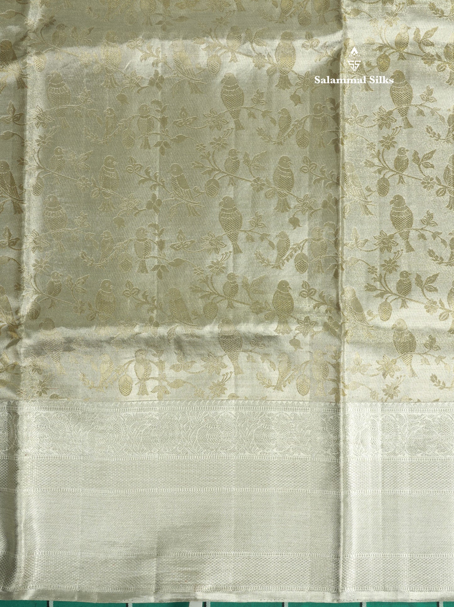 Beautiful Silver Colour Tissue Pure Kanjivaram Silk Saree (2G) Zari With Self Border