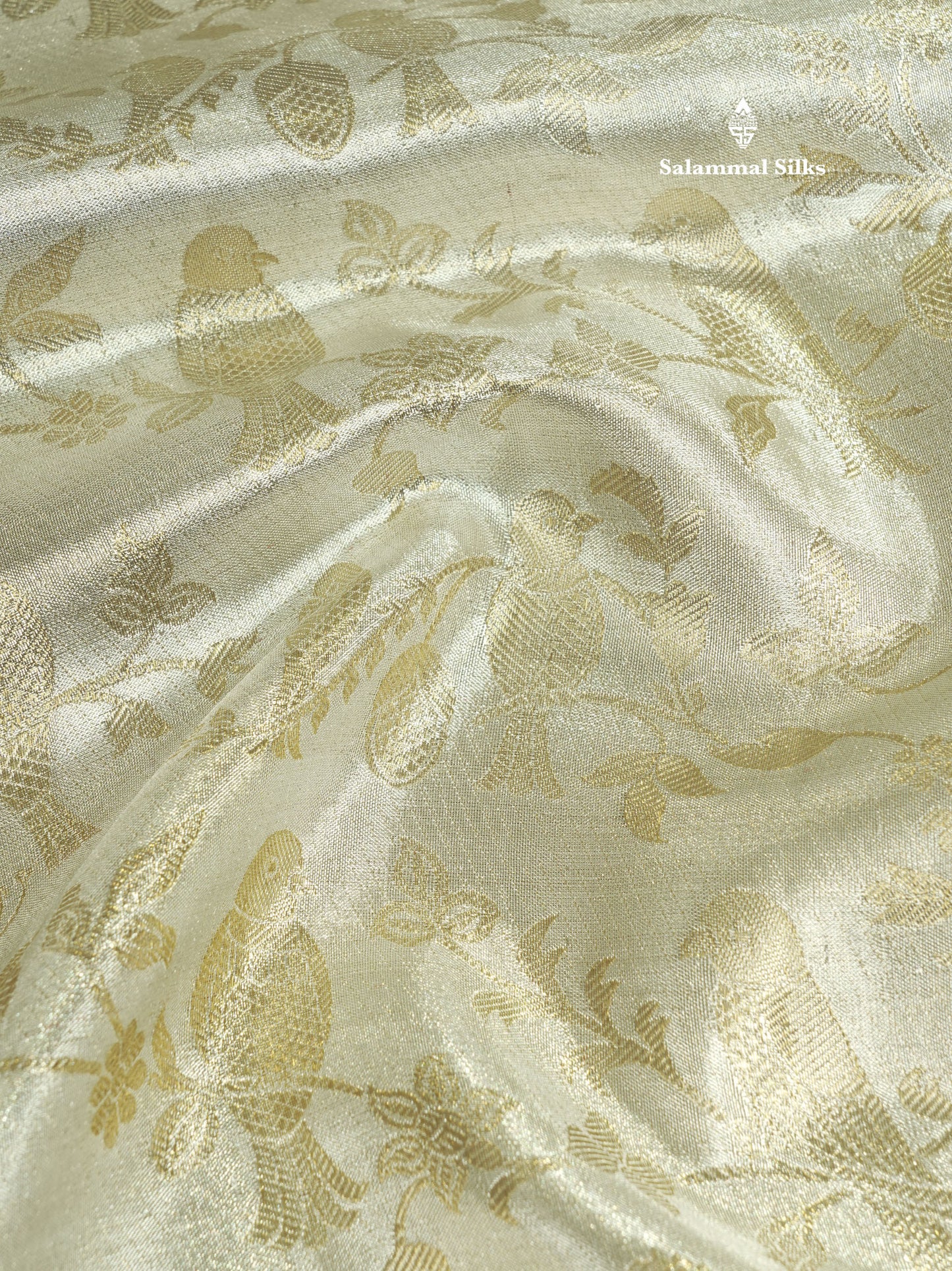 Beautiful Silver Colour Tissue Pure Kanjivaram Silk Saree (2G) Zari With Self Border