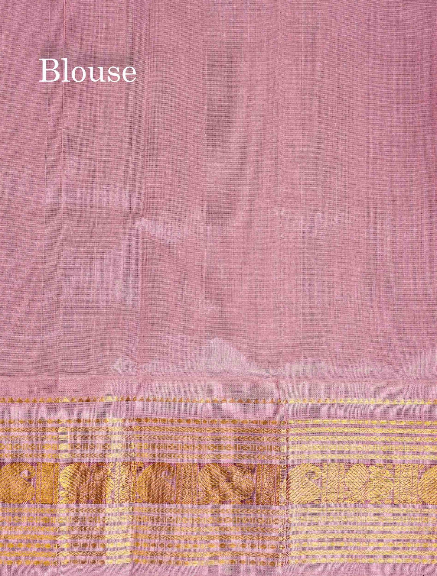 Contrast Dusky Pink Blouse Of Rani Pink Pure Silk Cotton Saree