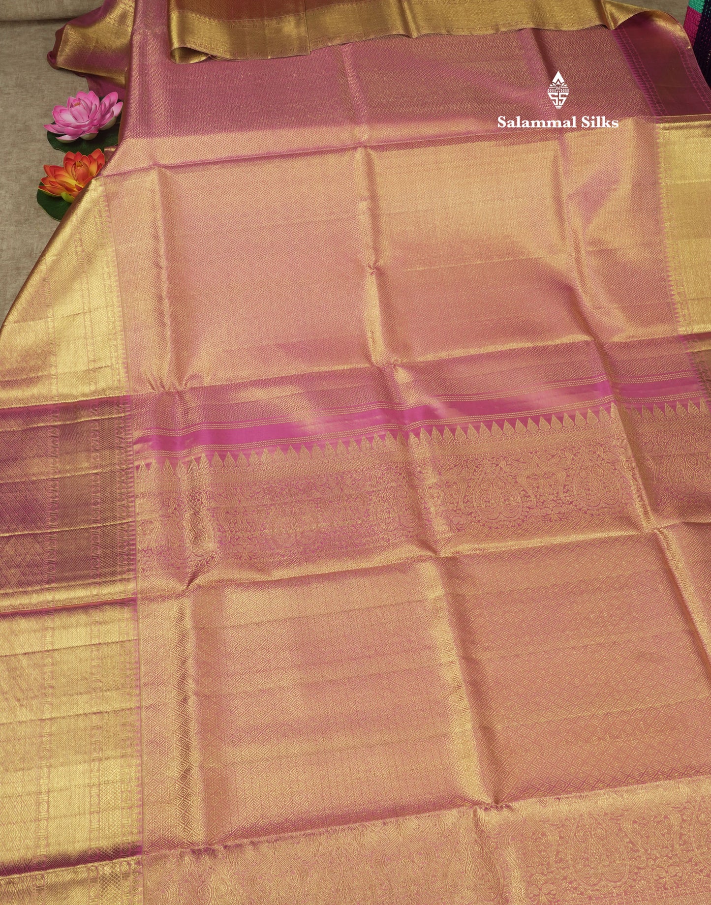 Beautiful Onion Pink Tissue Pure Kanjivaram Silk Saree (2G) Zari With Self Border