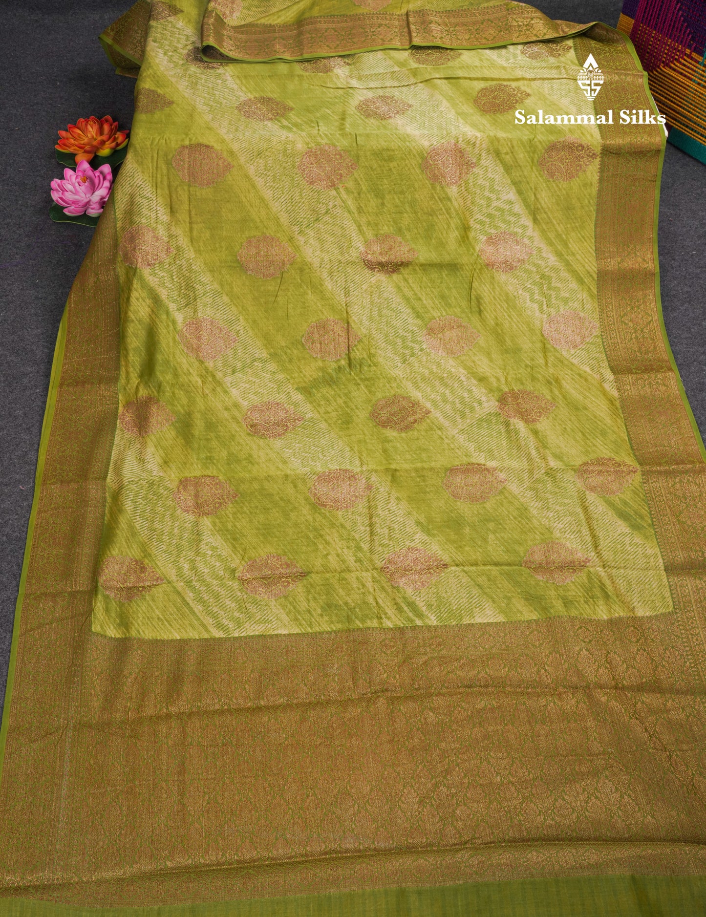 Army Green Chanderi Cotton Saree With Grand Blouse