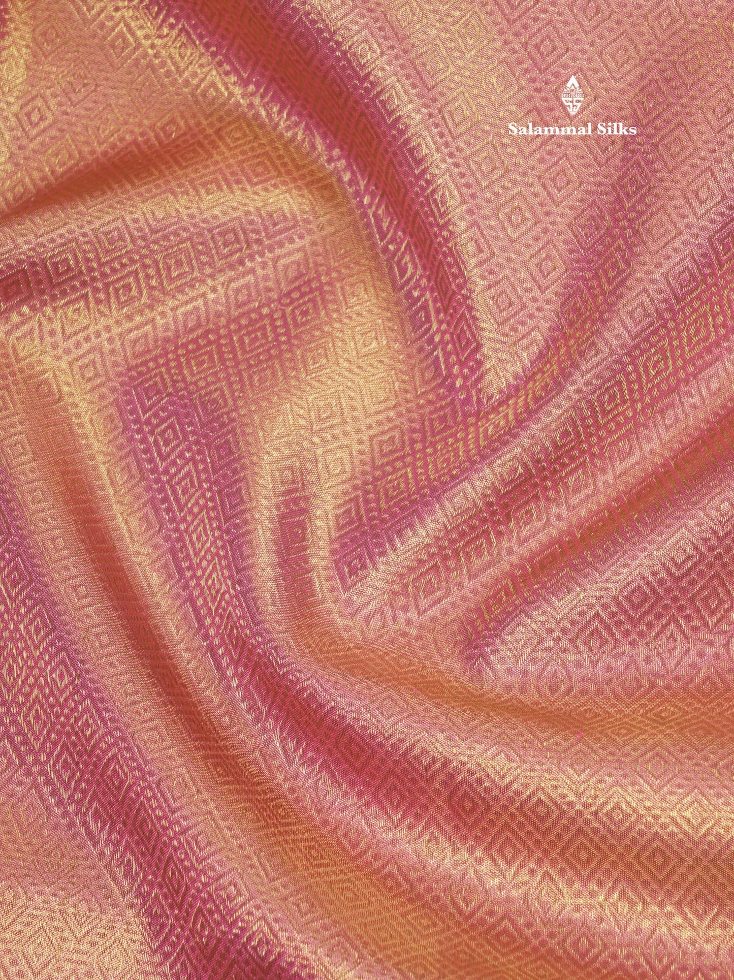 Beautiful Onion Pink Tissue Pure Kanjivaram Silk Saree (2G) Zari With Self Border