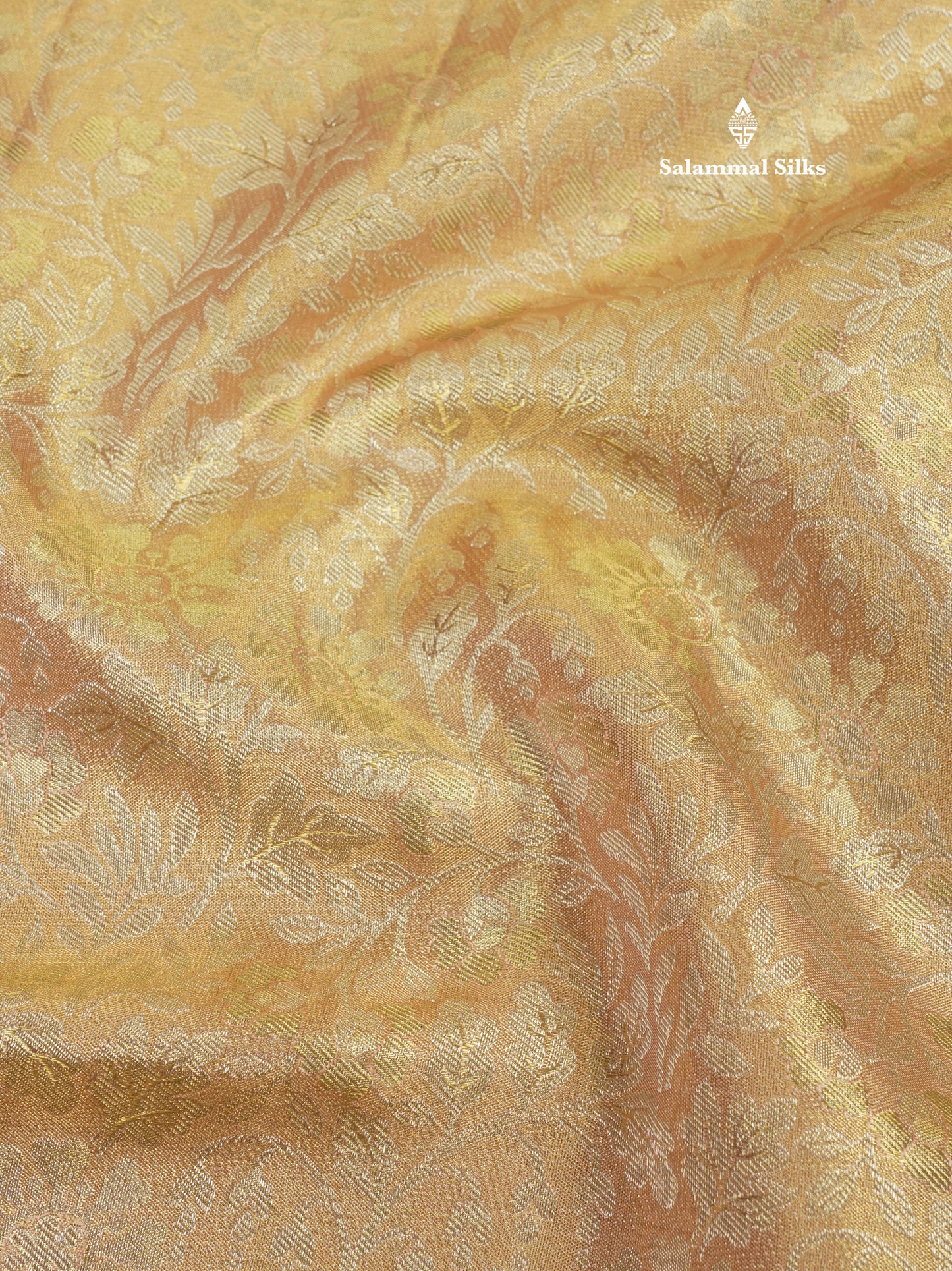 Light Peach Tissue Bridal Pure Kanjivaram Silk Saree With Contrast Pinkish Peach Border