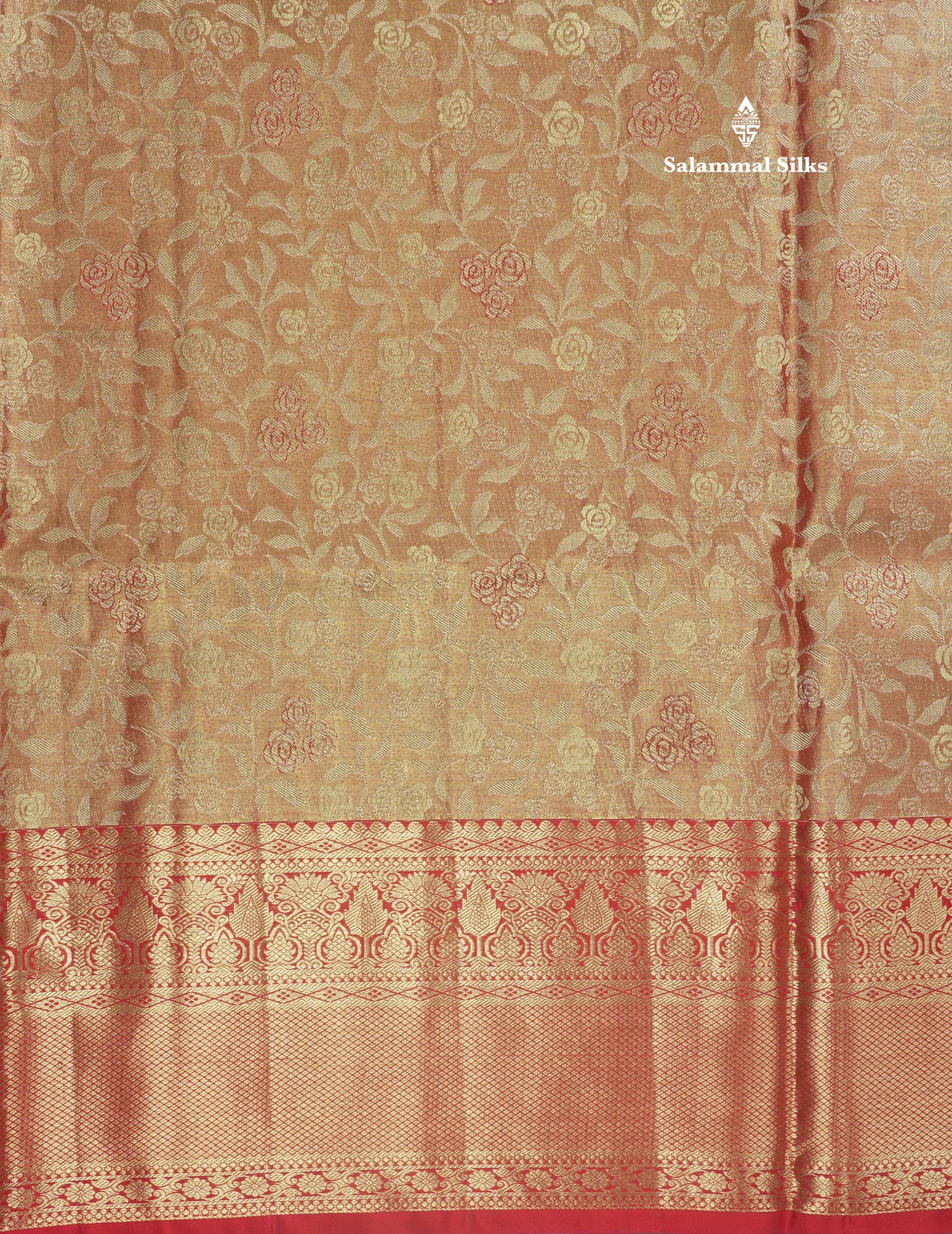 Light Orange Tissue Bridal Pure Kanjivaram Silk Saree With Contrast Chilly Red Border