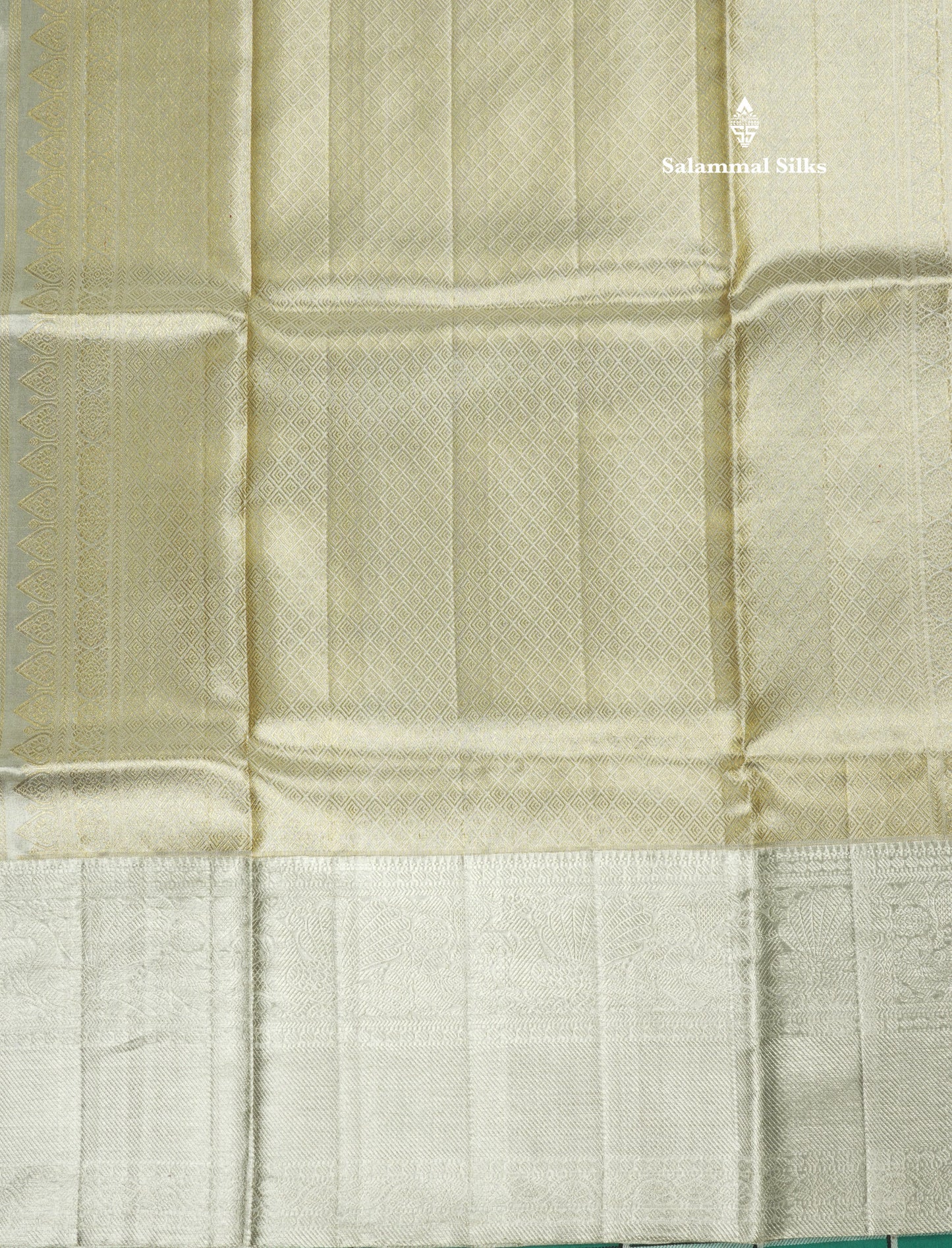 Beautiful Silver Colour Checks With Peacock Butta Tissue Pure Kanjivaram Silk Saree (2G) Zari With Self Border