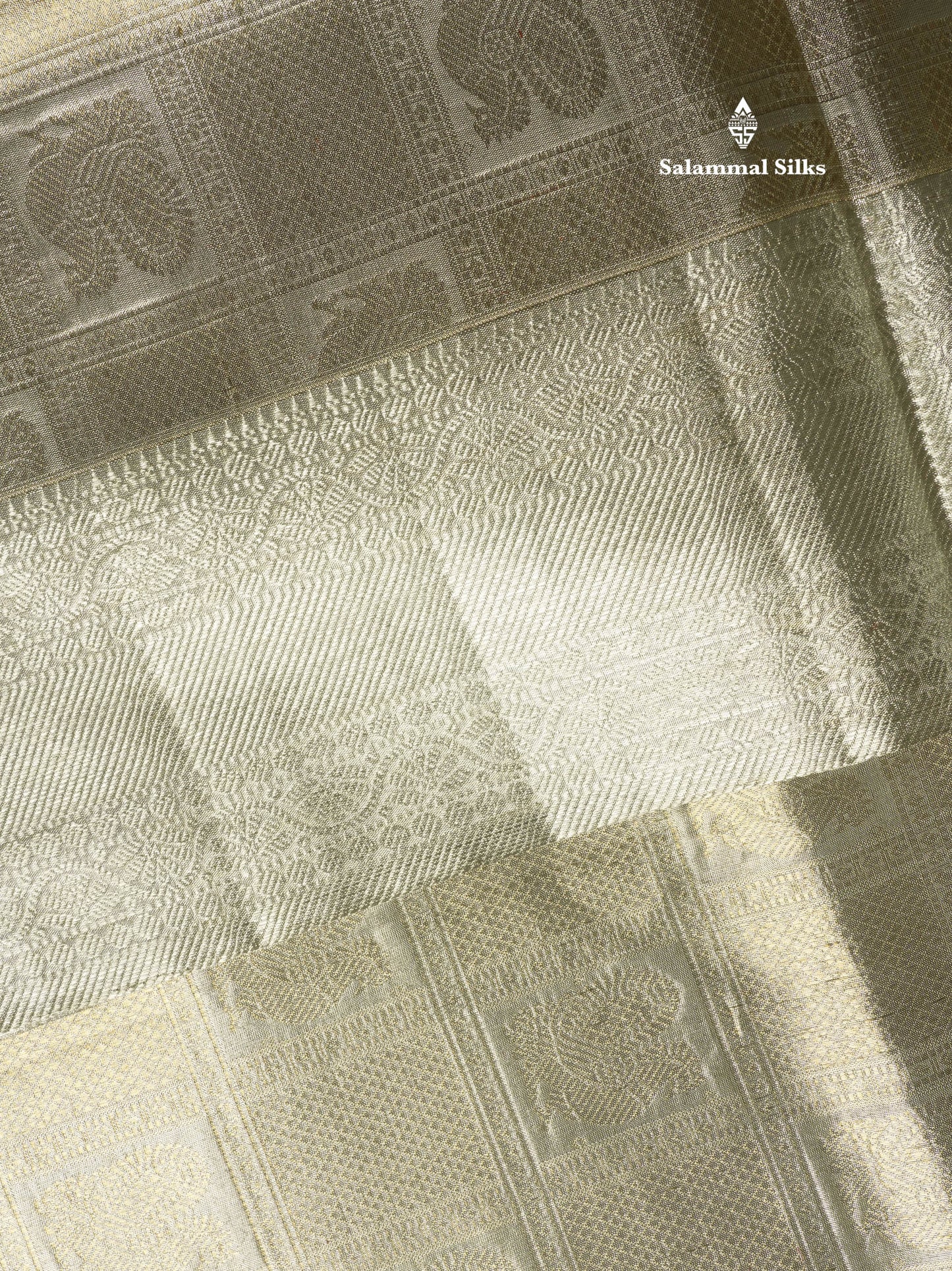 Beautiful Silver Colour Checks With Peacock Butta Tissue Pure Kanjivaram Silk Saree (2G) Zari With Self Border