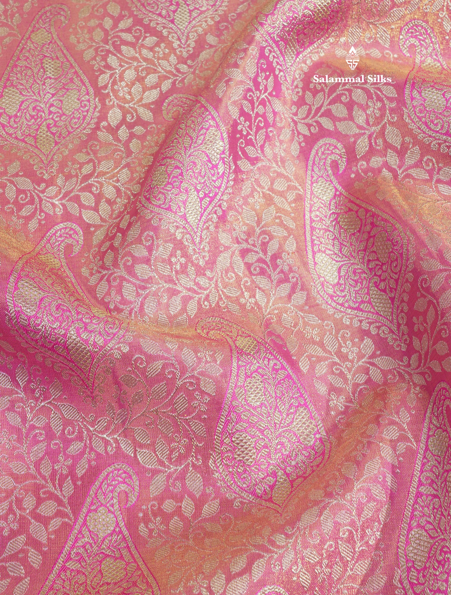 Beautiful Pink Tissue Pure Kanjivaram Silk Saree (2G) Zari With Contrast Royal Blue Border