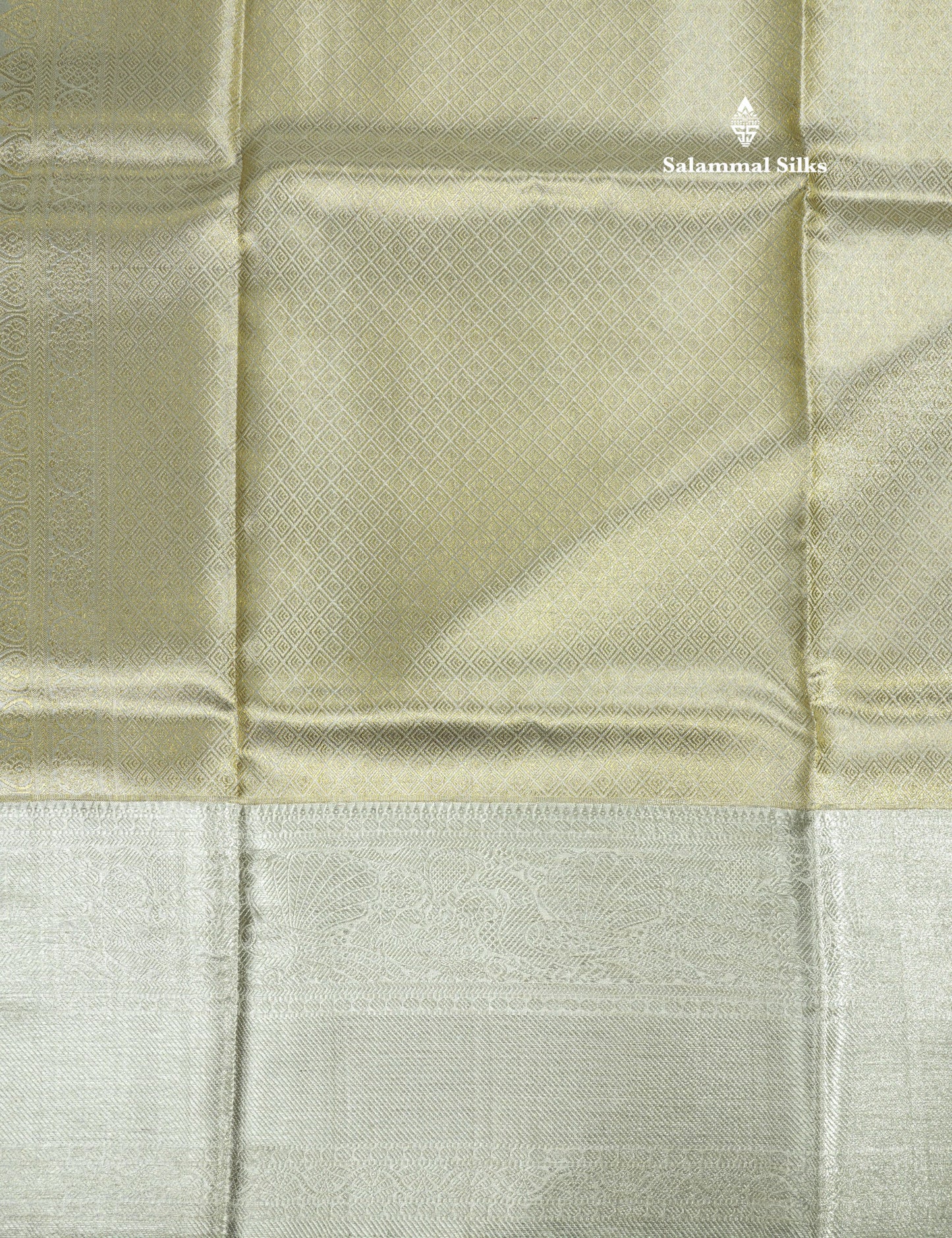 Beautiful Silver Colour Tissue Pure Kanjivaram Silk Saree (2G) Zari With Self Border