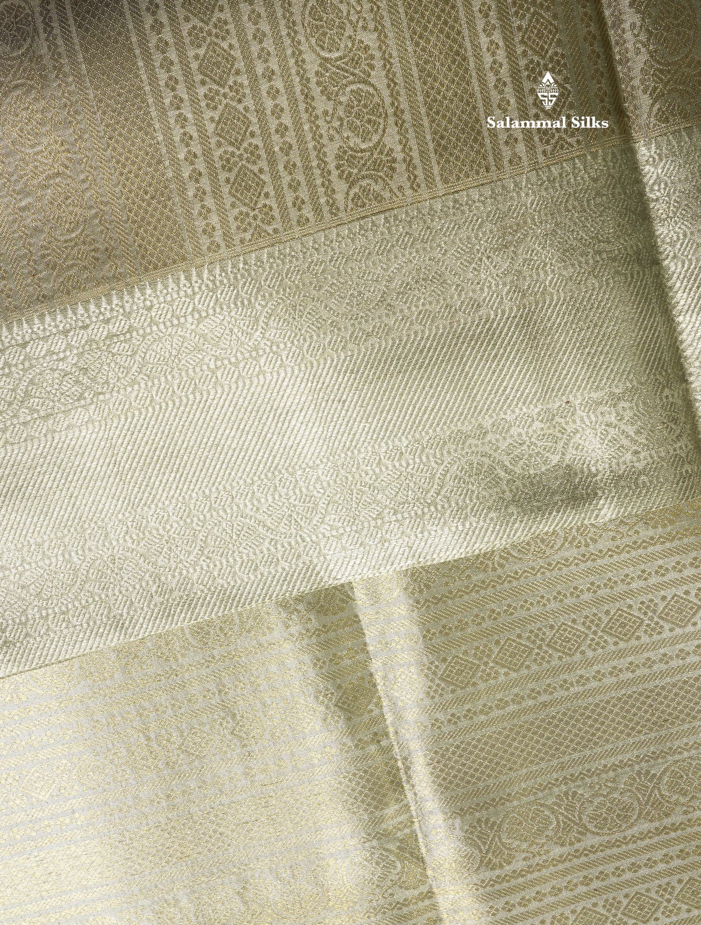 Beautiful Silver Colour Tissue Pure Kanjivaram Silk Saree (2G) Zari With Self Border