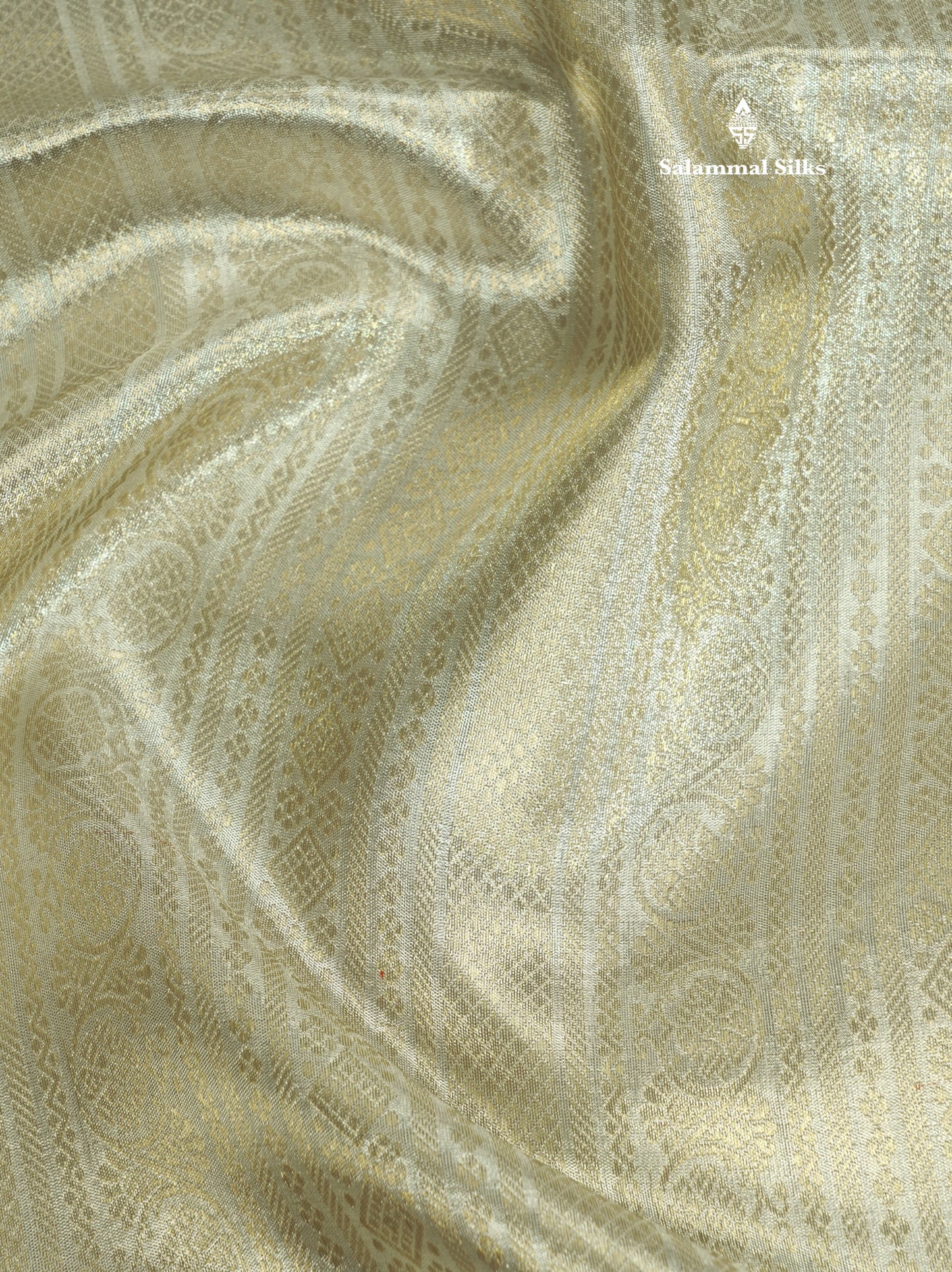 Beautiful Silver Colour Tissue Pure Kanjivaram Silk Saree (2G) Zari With Self Border
