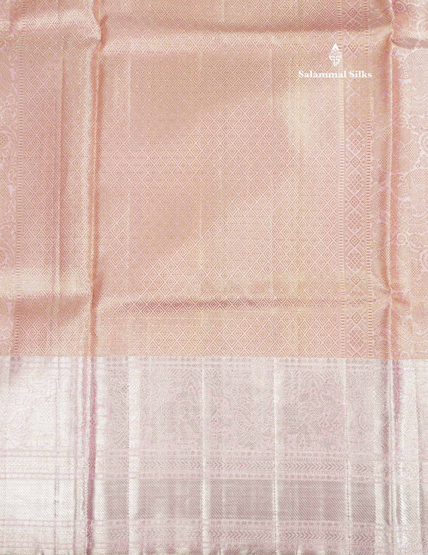 Beautiful Baby Pink Tissue Plain Pure Kanjivaram Silk Saree (2G) Zari With Self Border
