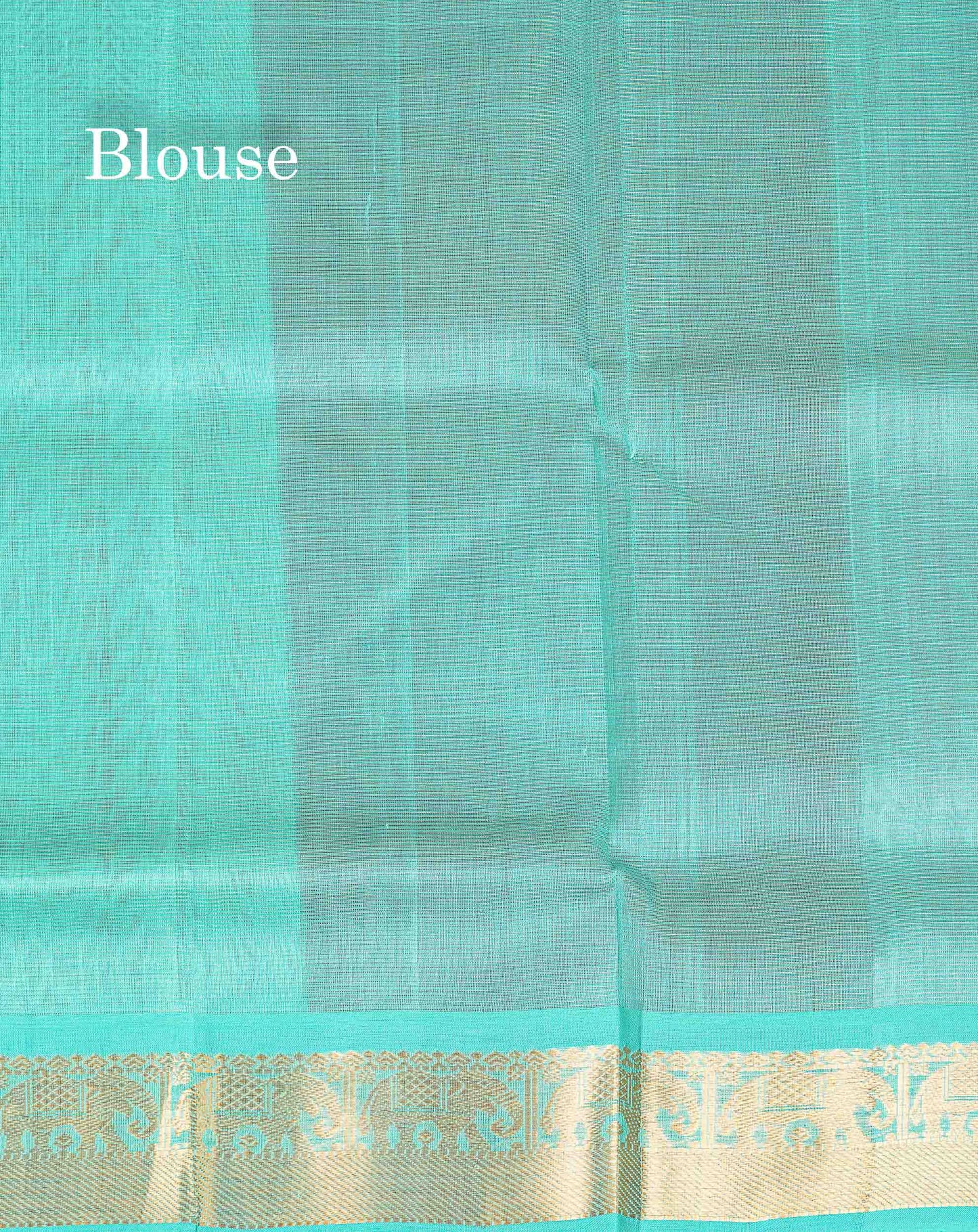 Pure Silk Cotton Saree - Magenta Vaira Oosi Lines With Butta Along With Contrast Dual Tone Sapphire Green Traditional Border