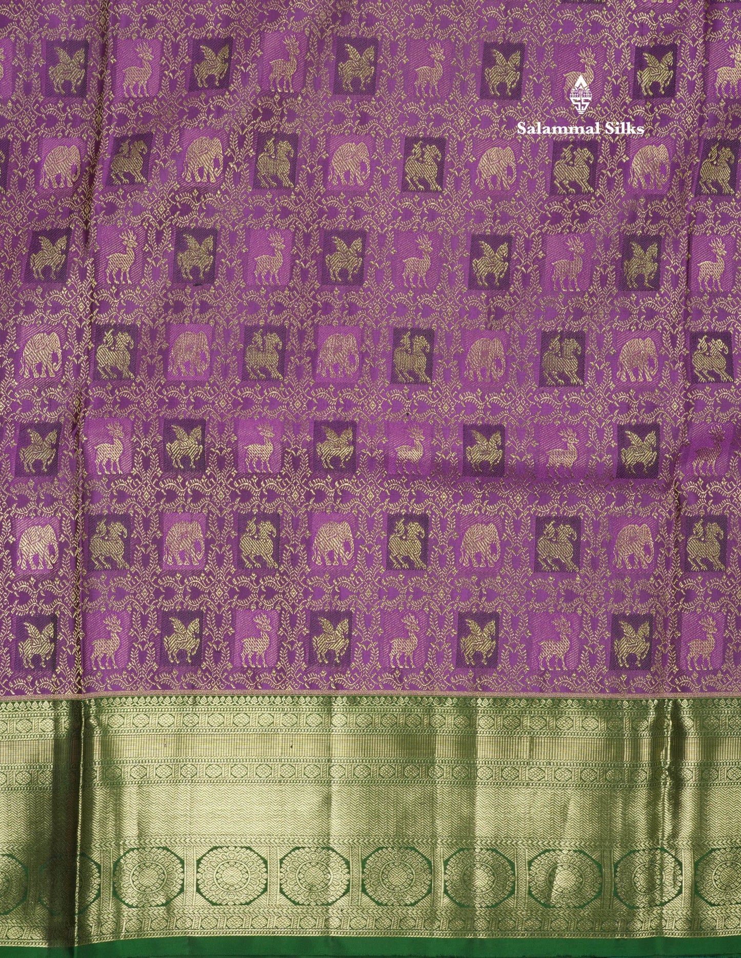 Purple Vanasingaram Bridal Pure Kanjivaram Silk Saree With Contrast Bottle Green Border