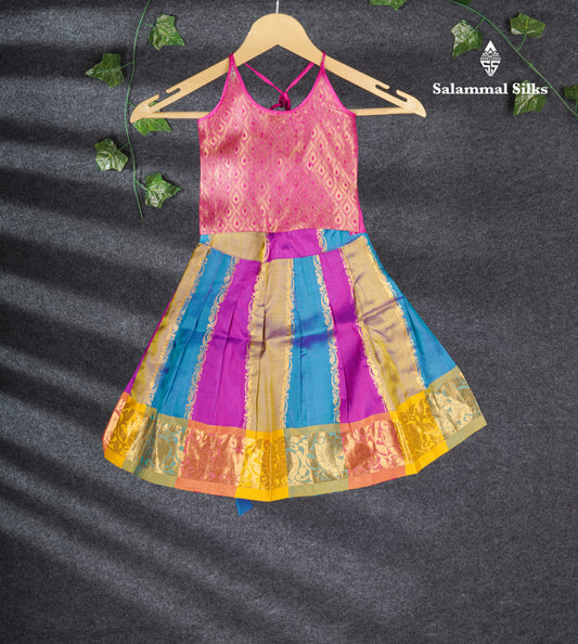Readymade Pure Silk Pattu Pavadai - Pink With MultiColour (0 TO 1 Yrs)