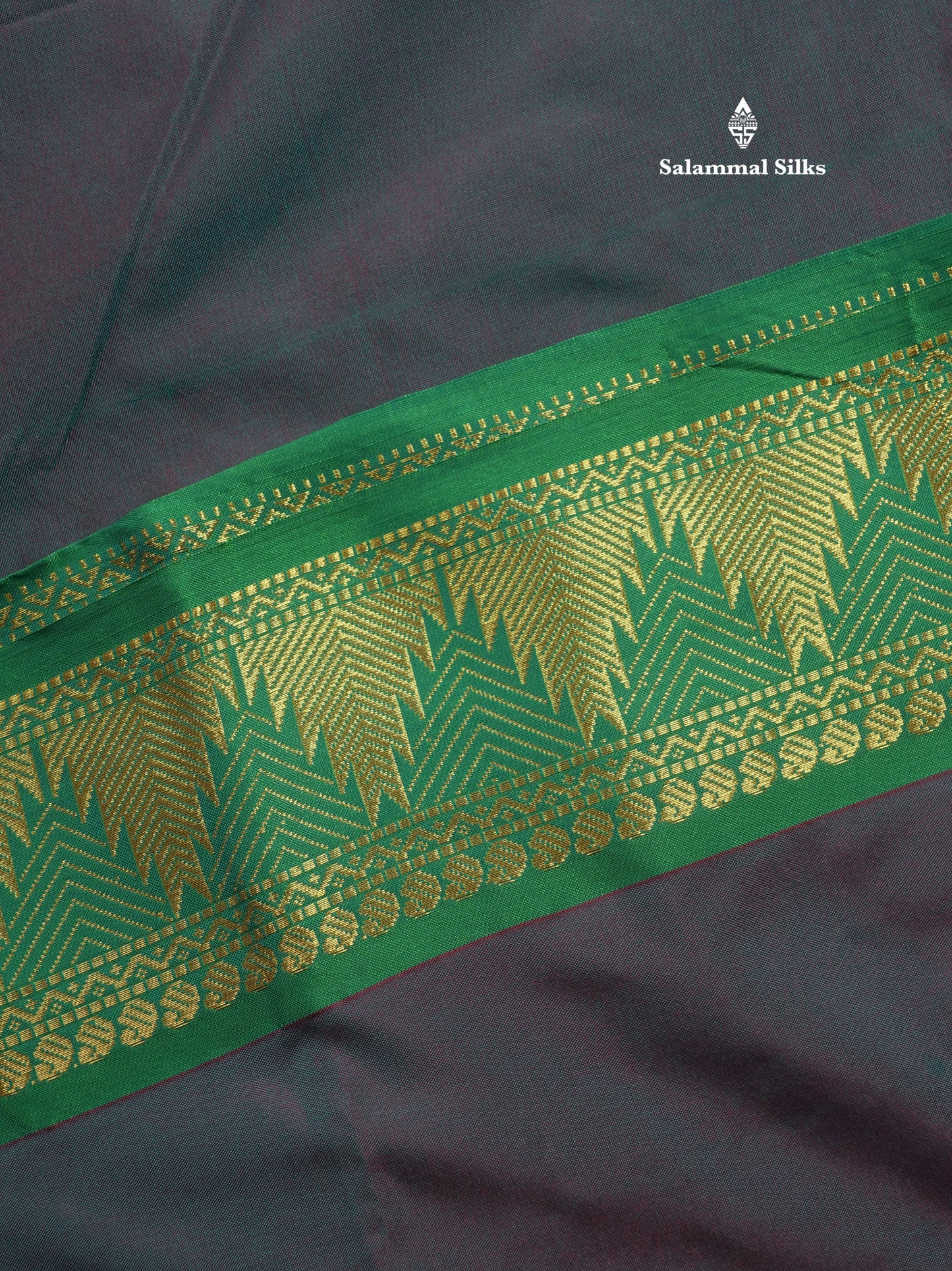 10 Yards Art Silk Saree Dark Brown with Contrast Green Temple Border