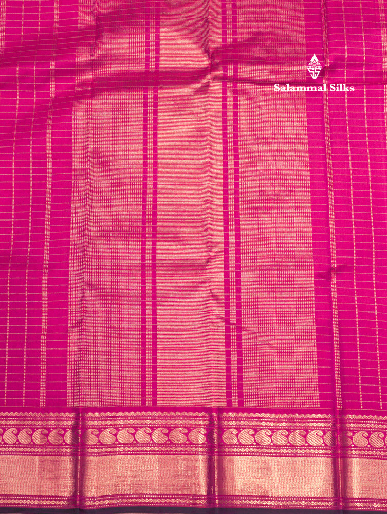 Pink Colour Small Checks Kanjivaram Pure Silk Saree With Traditional Border