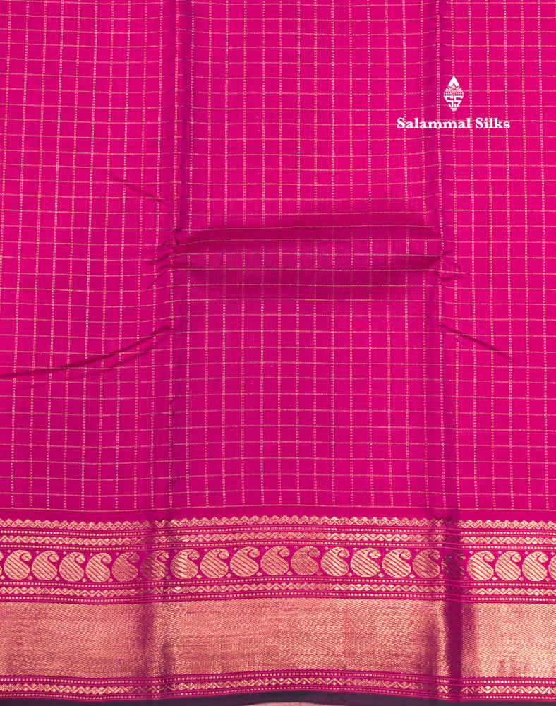 Pink Colour Small Checks Kanjivaram Pure Silk Saree With Traditional Border