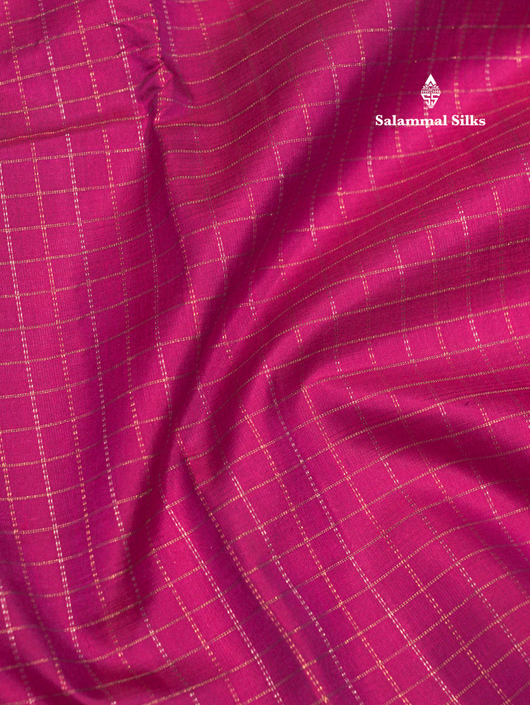 Pink Colour Small Checks Kanjivaram Pure Silk Saree With Traditional Border