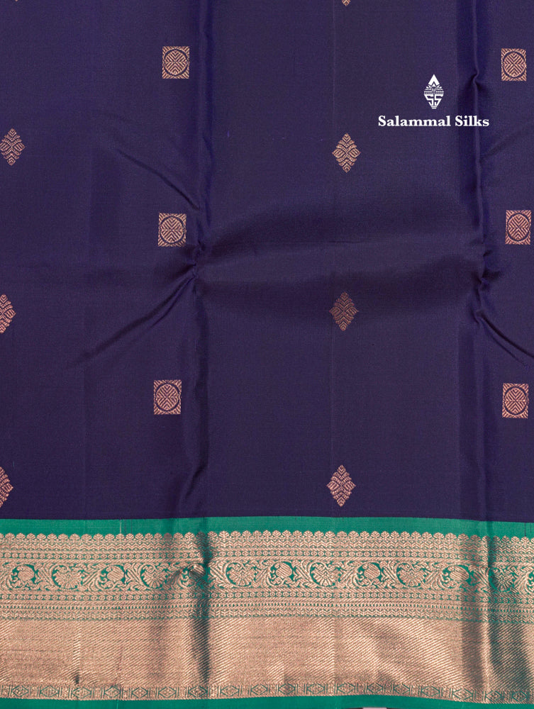 Navy Blue Colour Kanjivaram Pure Silk Saree With Saffire Green Border