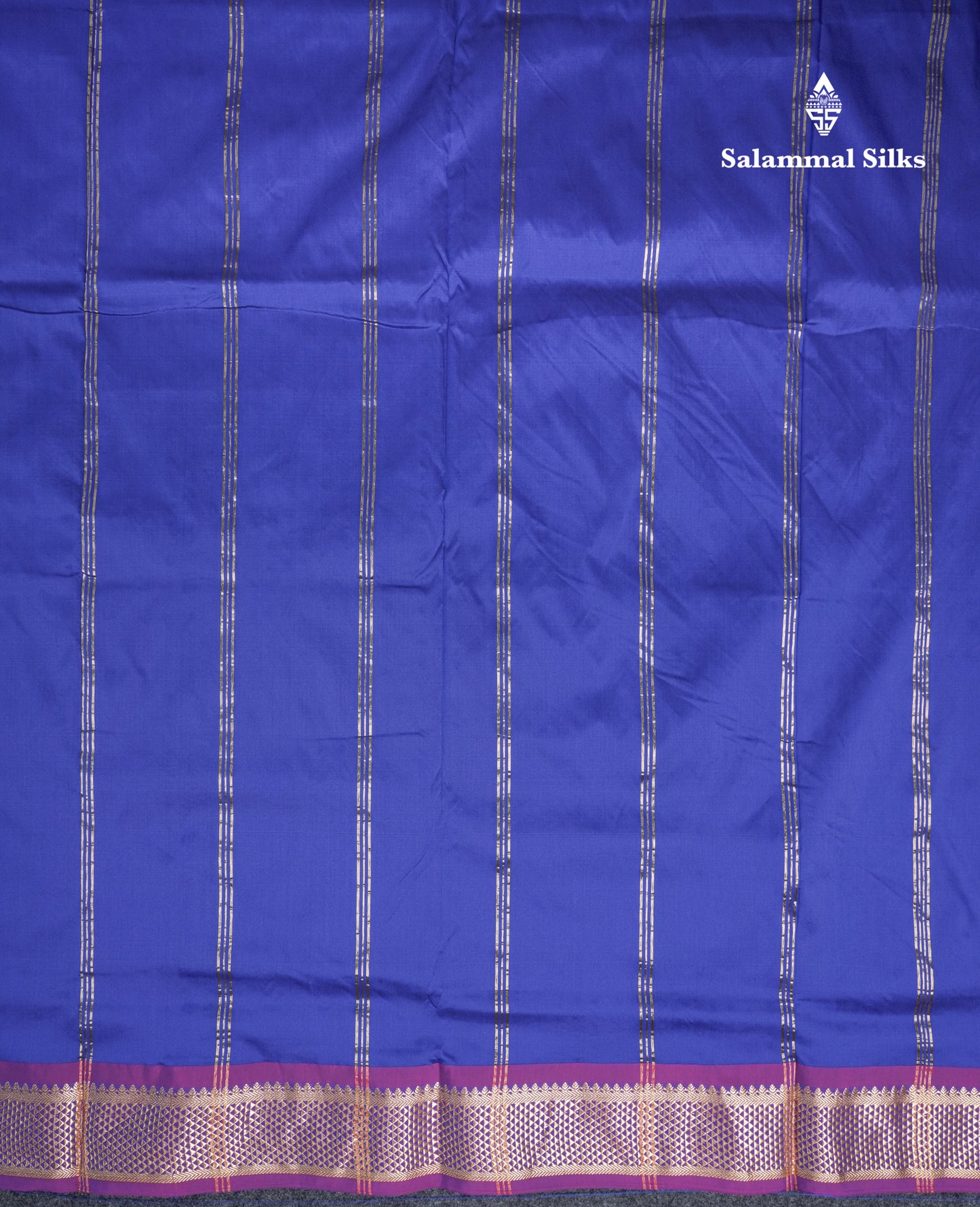 9.5 Yards Semi Silk Saree Plain Royal Blue With Traditional Purple Border