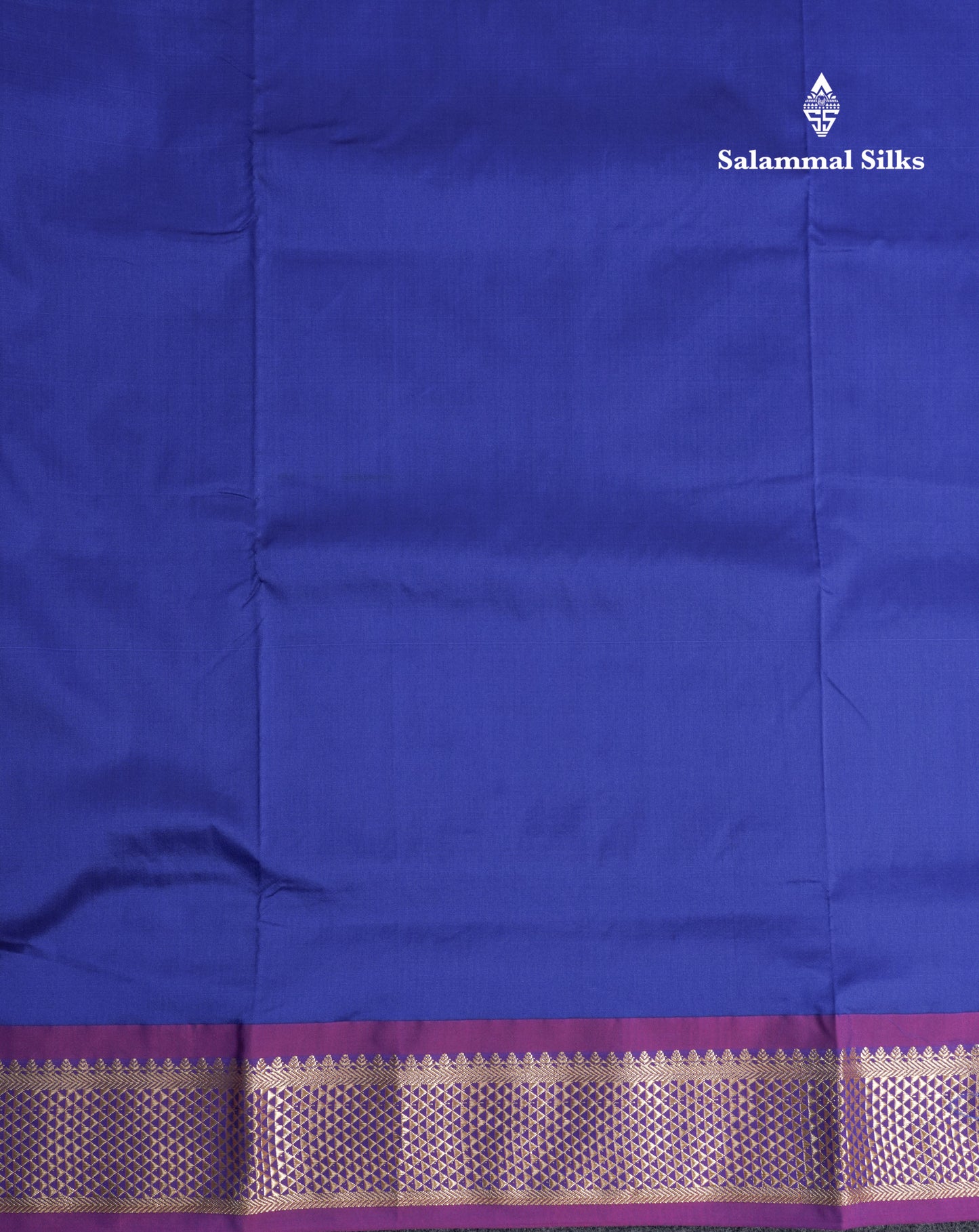9.5 Yards Semi Silk Saree Plain Royal Blue With Traditional Purple Border