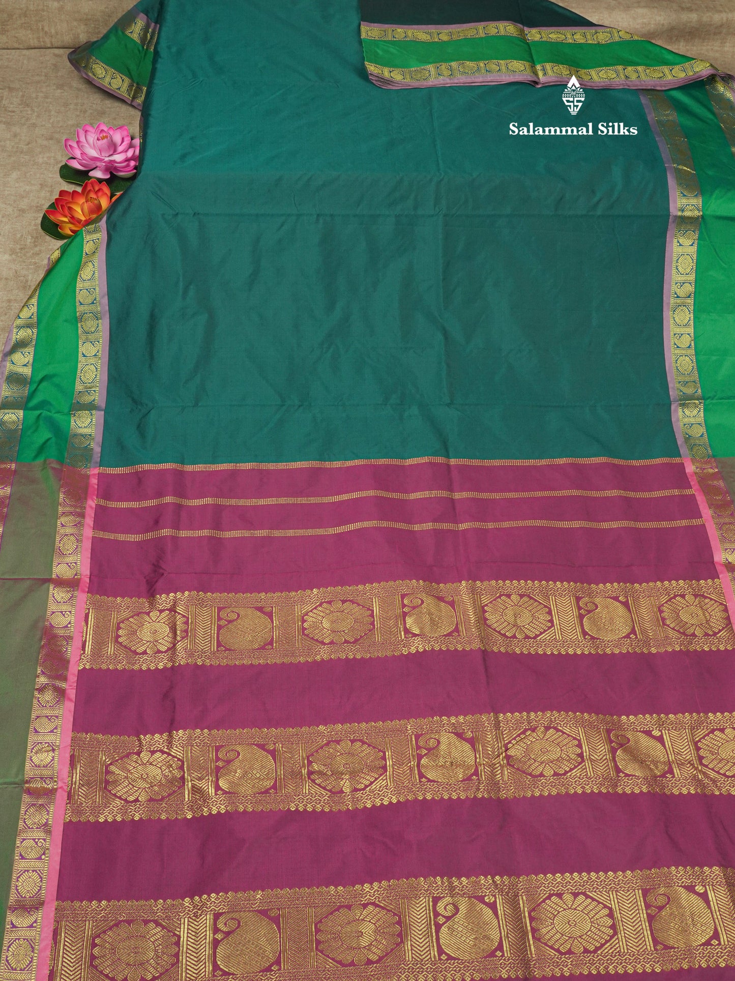 10 Yards Art Silk Saree Green with Traditional Rettapet Border