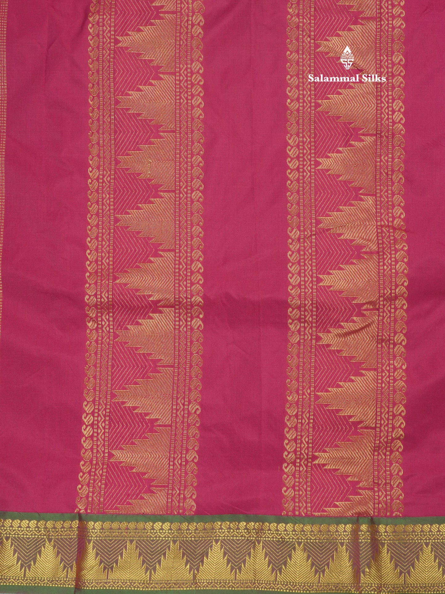 10 Yards Art Silk Saree Dark Brown with Contrast Green Temple Border