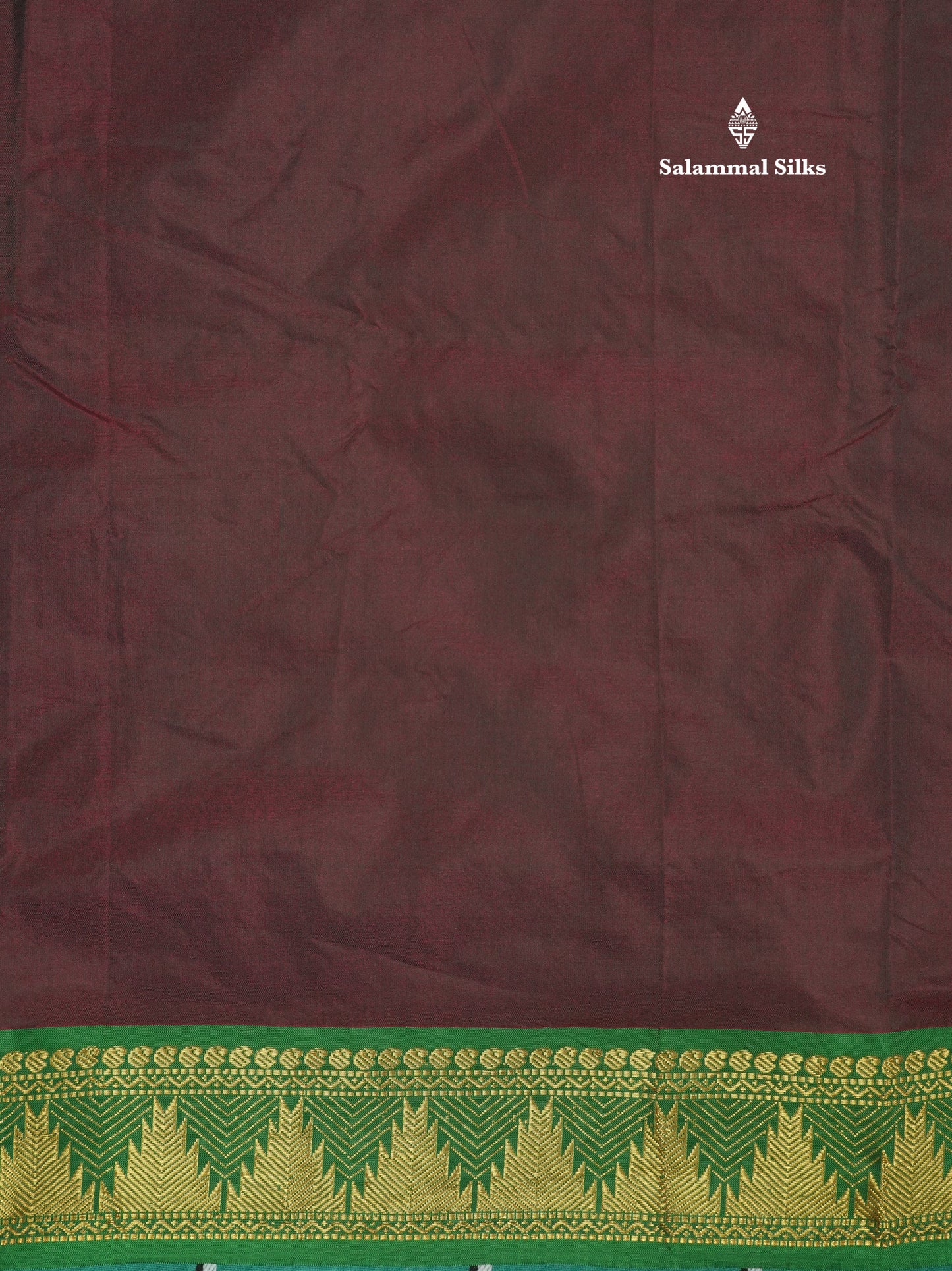 10 Yards Art Silk Saree Dark Brown with Contrast Green Temple Border
