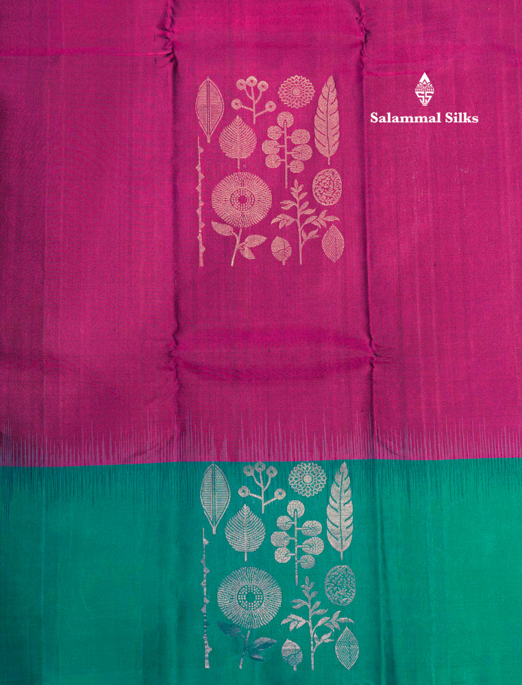 Violet Colour Kanjivaram Pure Silk Saree With Fancy Sapphire Green Border