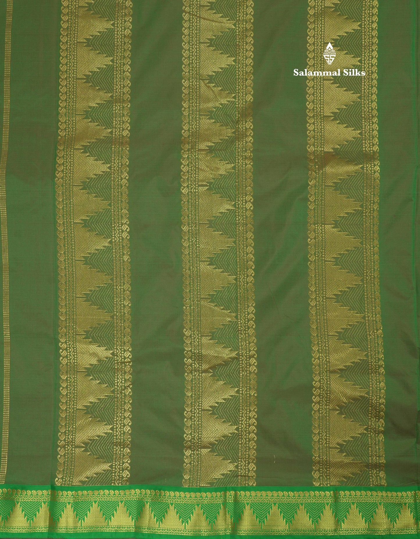 10 Yards Art Silk Saree Dark Brown with Contrast Green Temple Border