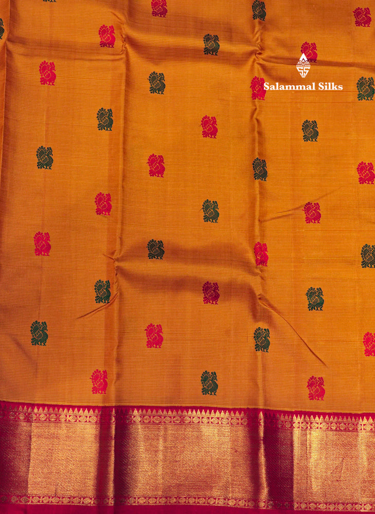 Kanjivaram Yellow Pure Silk Saree With Red Blouse