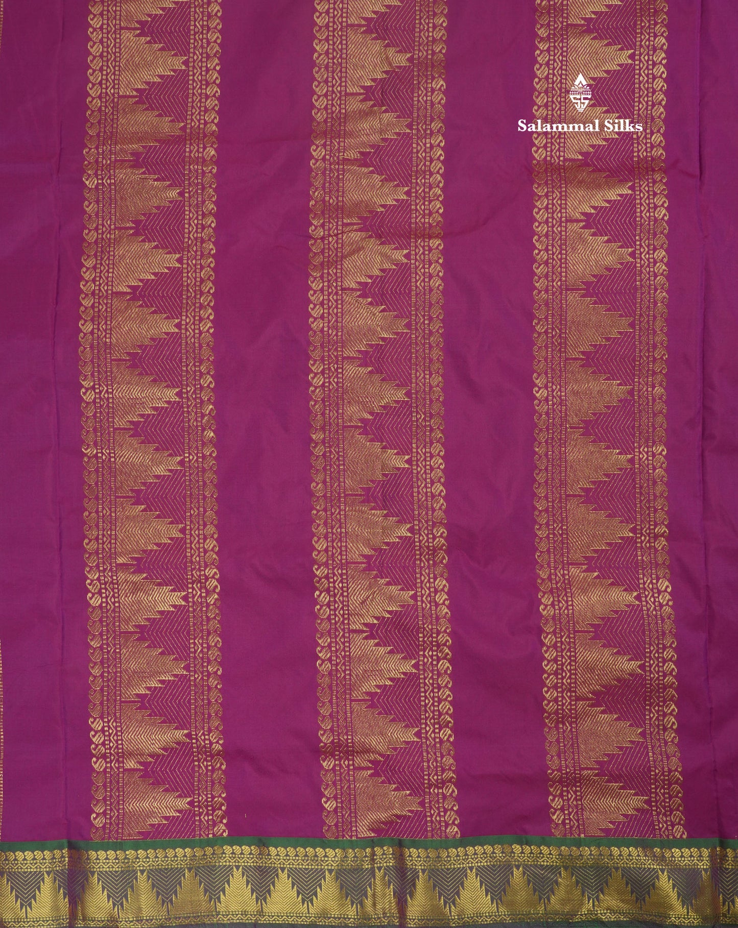 10 Yards Art Silk Saree Dark Brown with Contrast Green Temple Border
