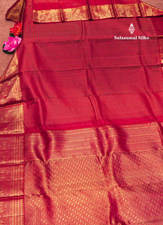 Red Colour Kanjivaram Pure Silk Saree With Traditional Gold Zari Border