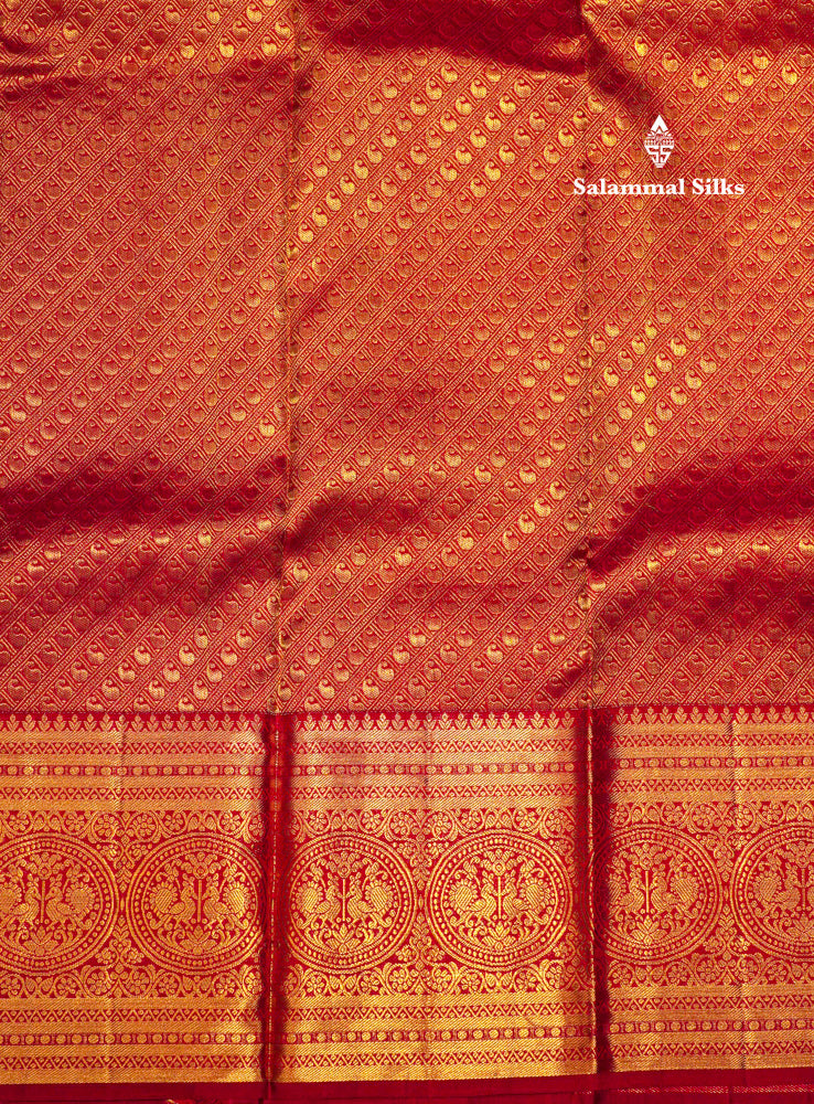 Red Colour Kanjivaram Pure Silk Saree With Traditional Gold Zari Border
