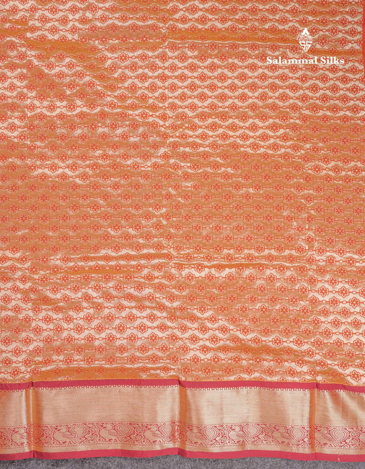 9 Yards Semi Silk Saree Light Orange With Contrast Maroon Border