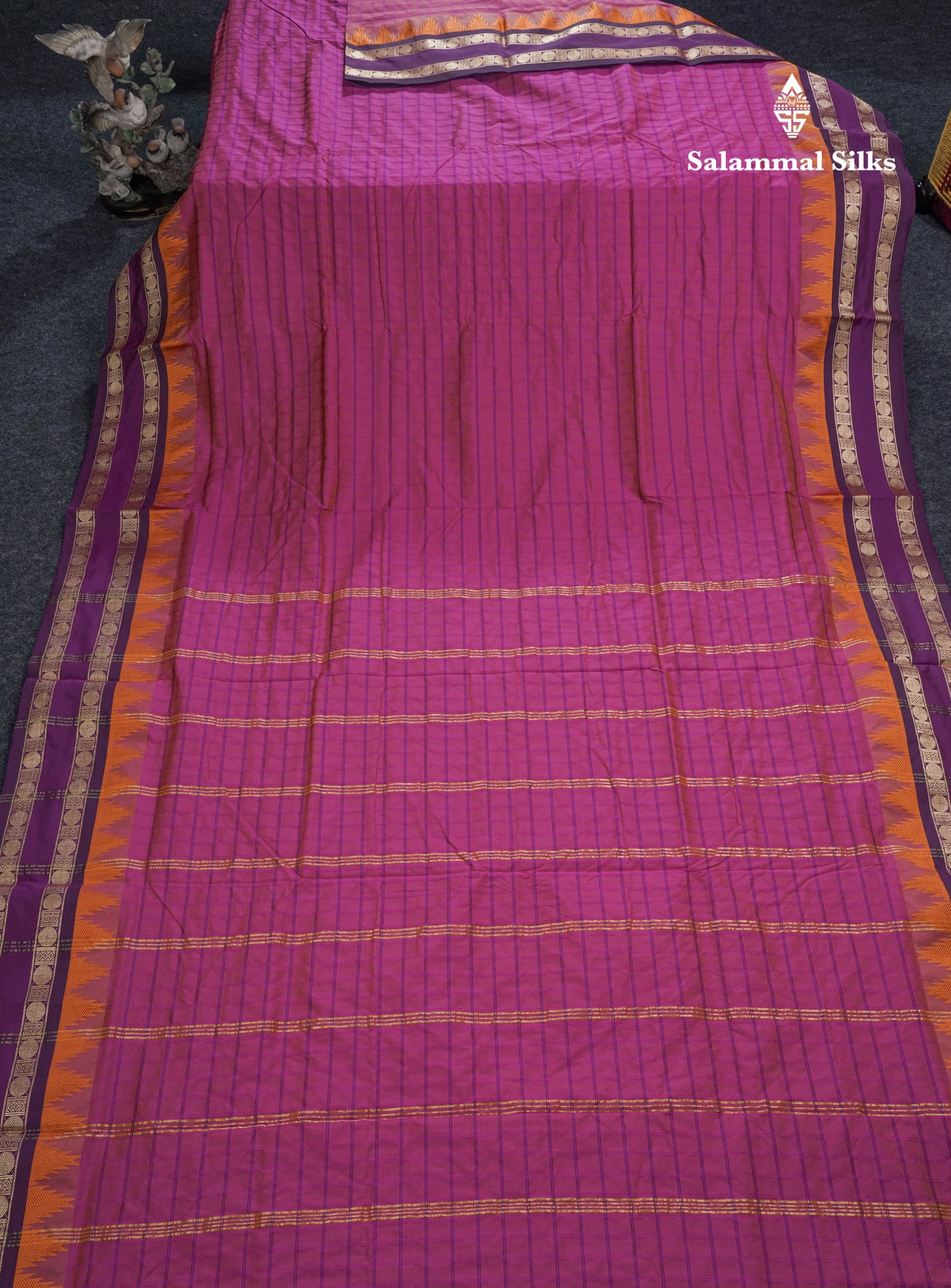 9 Yards Semi Silk Saree Purple with Contrast Violet Traditional Double Border