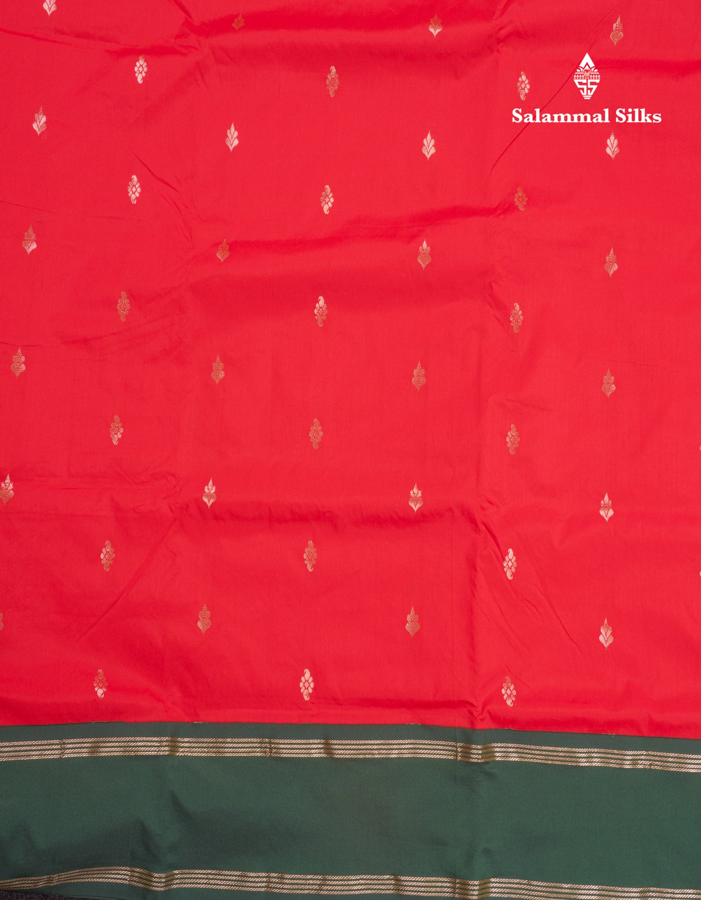 9 Yards Semi Silk Saree Chilly Red With Contrast Bottle Green Gap Border